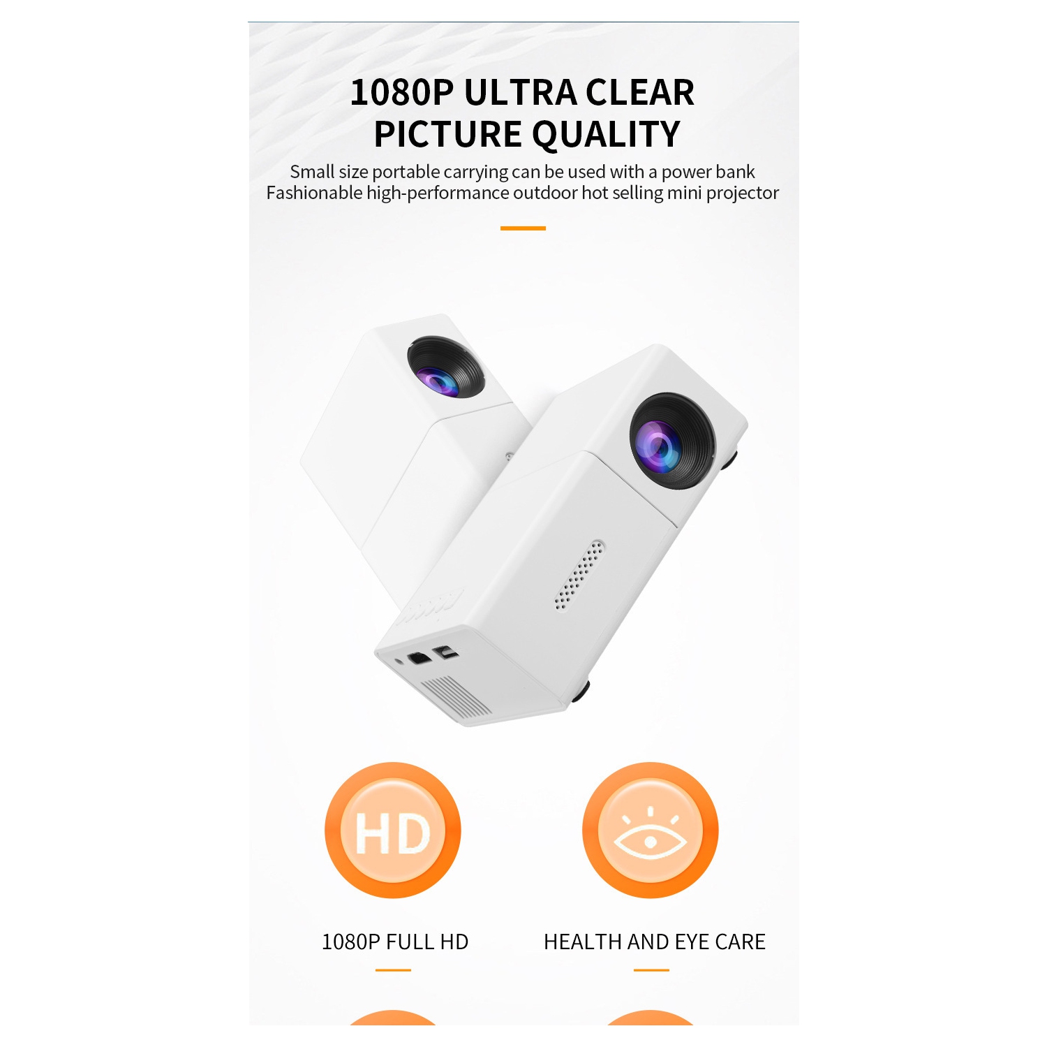 Nouveau Mini projecteur Home HD 1080PLED Portable Projecteur Téléphone portable Même écran - Blanc