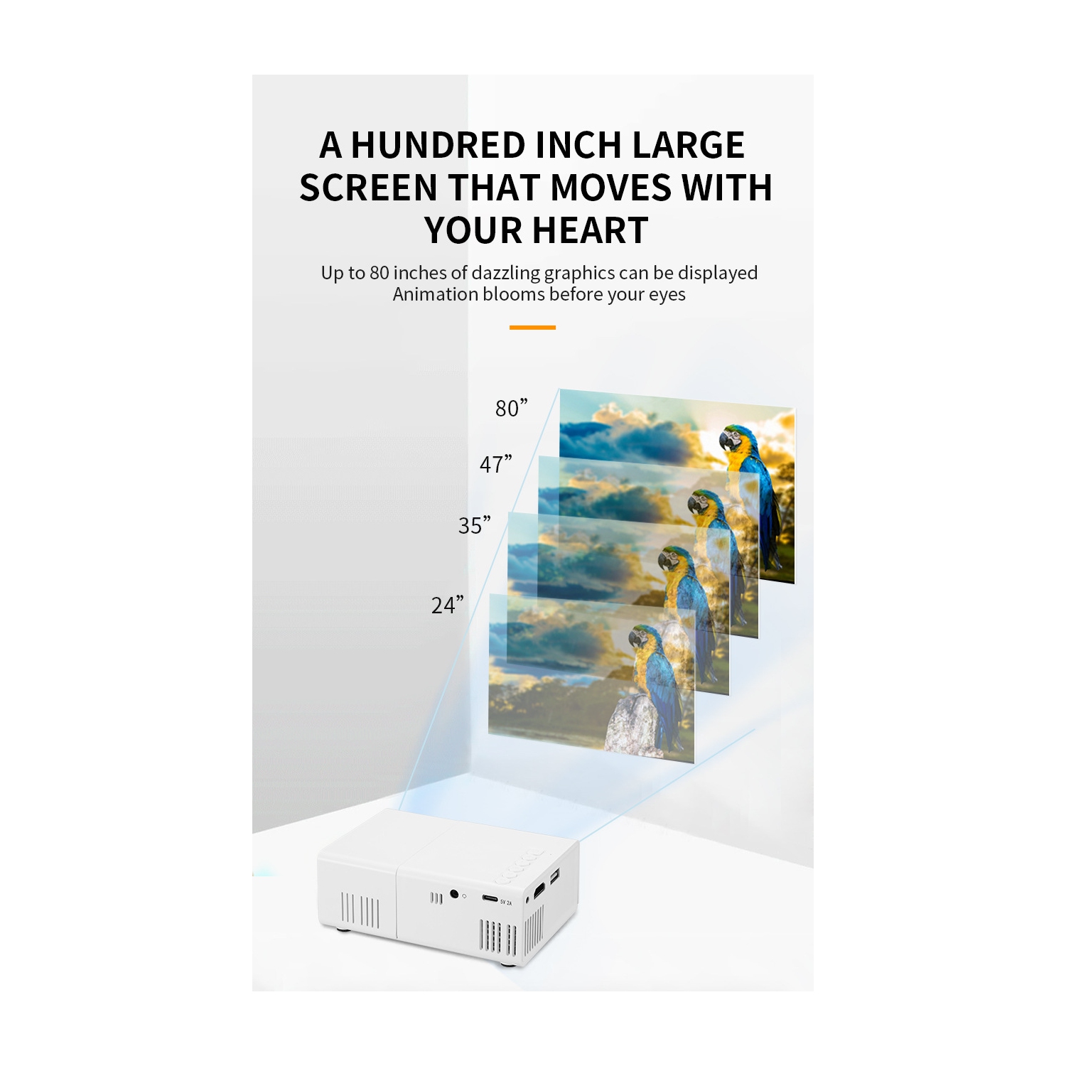 Nouveau Mini projecteur Home HD 1080PLED Portable Projecteur Téléphone portable Même écran - Blanc