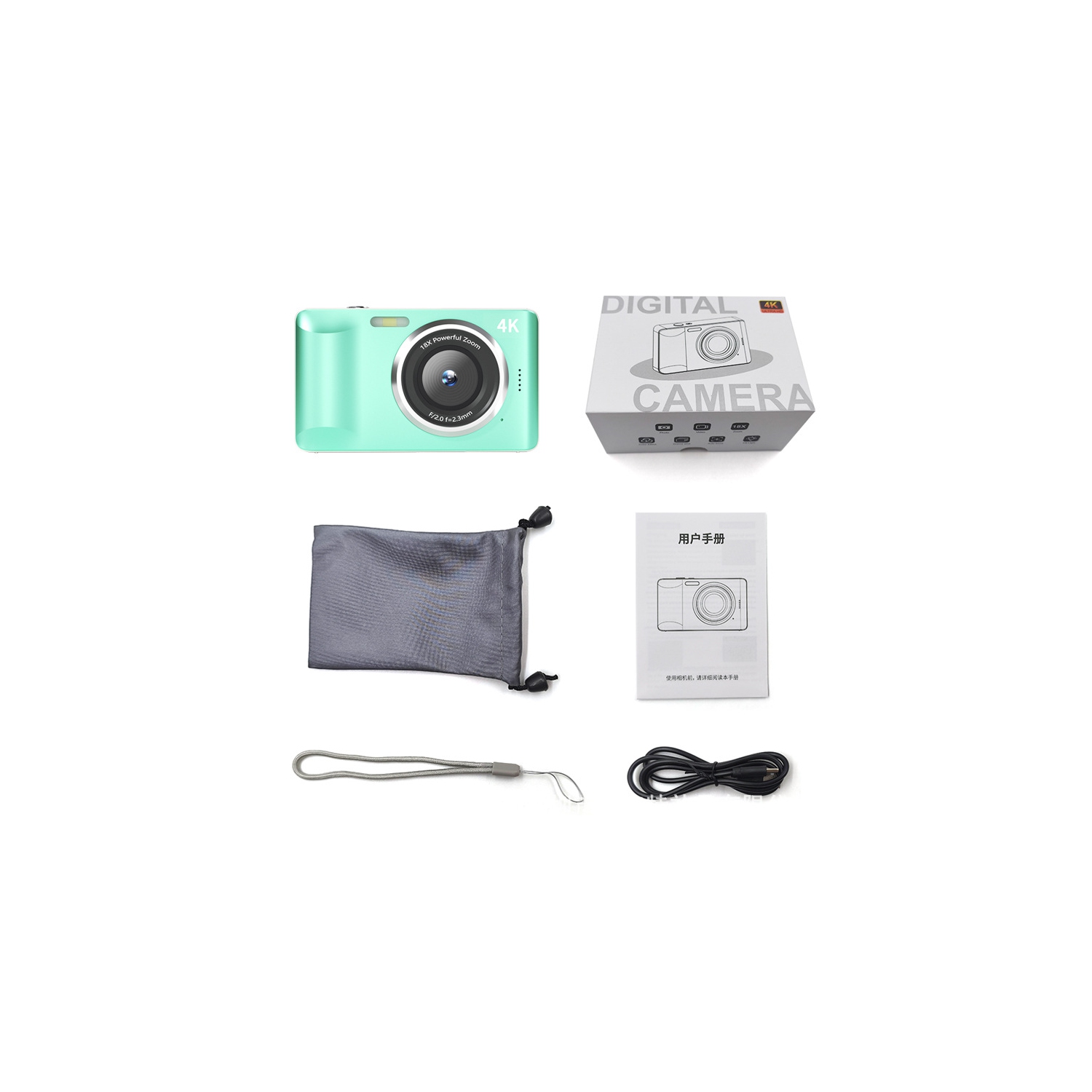 64 million pixels-4K HD video recording 2.8-inch large screen student digital camera CCD camera CCD camera-128G memory card for camera + camera green