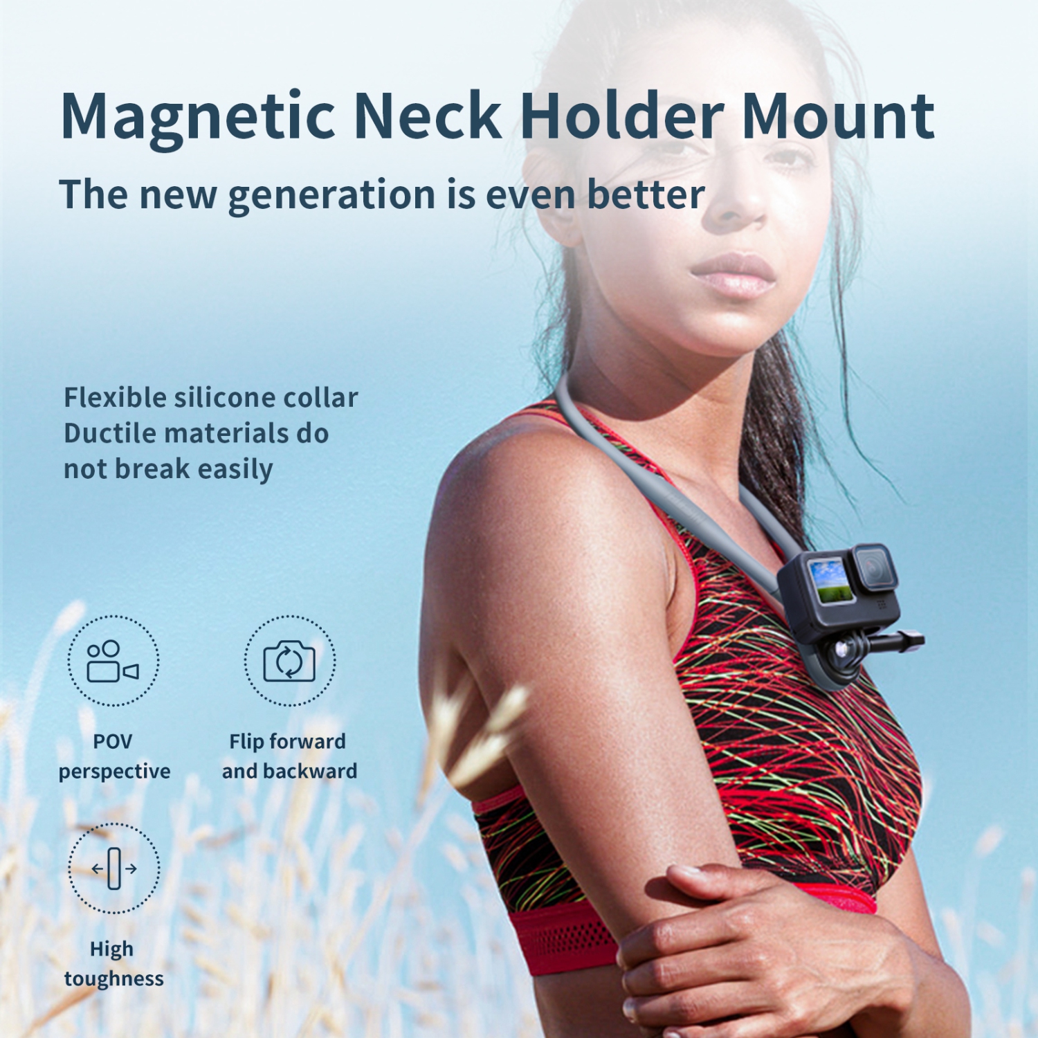 Magnetic Neck Mount Necklace Holder, Chest Head Shoulder Lanyard Strap Body Clip for GoPro 13 12 11 10 9 8 Insta360 X3 X4 GO3 Bike Motorcycle