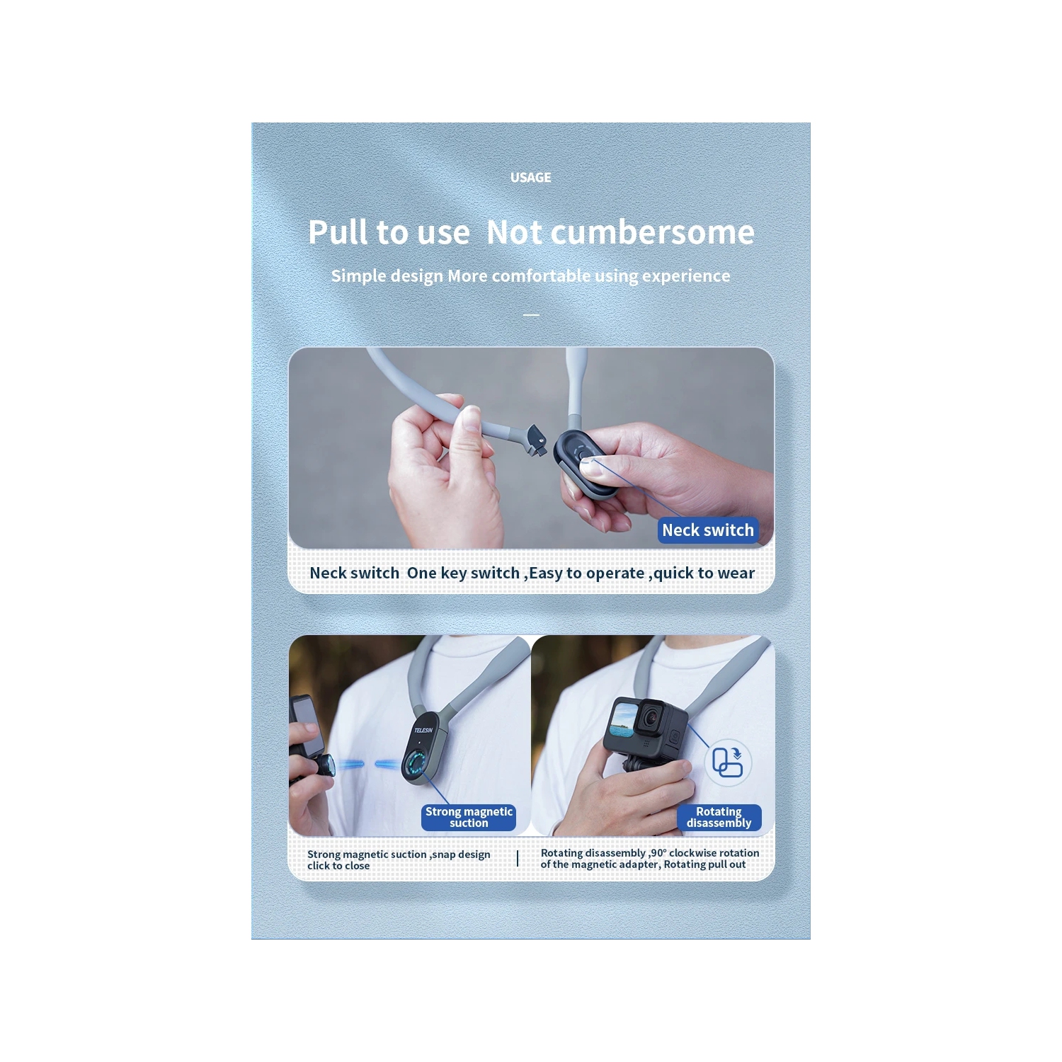 Magnetic Neck Mount Necklace Holder, Chest Head Shoulder Lanyard Strap Body Clip for GoPro 13 12 11 10 9 8 Insta360 X3 X4 GO3 Bike Motorcycle