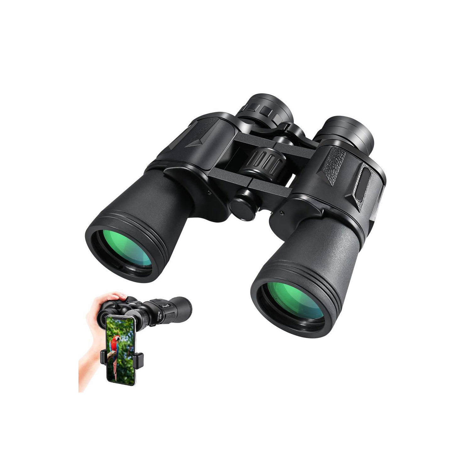 Jumelles 20 x 50 pour adultes résistantes à la buée et à l'eau, jumelles avec adaptateur pour téléphone pour la chasse, l'observation des oiseaux et