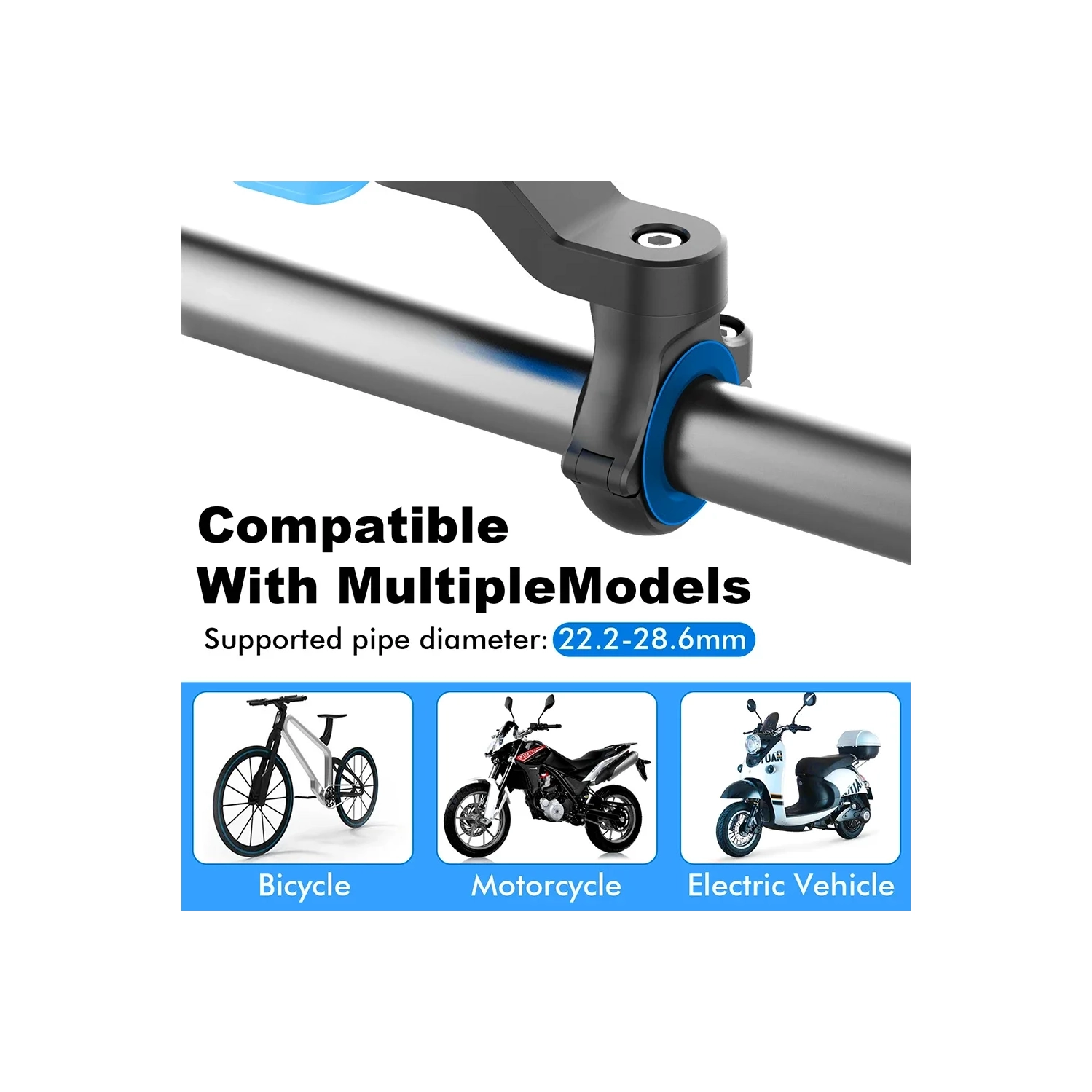 Support PRO pour guidon de moto pour iPhone, téléphone intelligent Galaxy et Pixel de Samsung, support de guidon mobile pivotant à 360° pour vélo