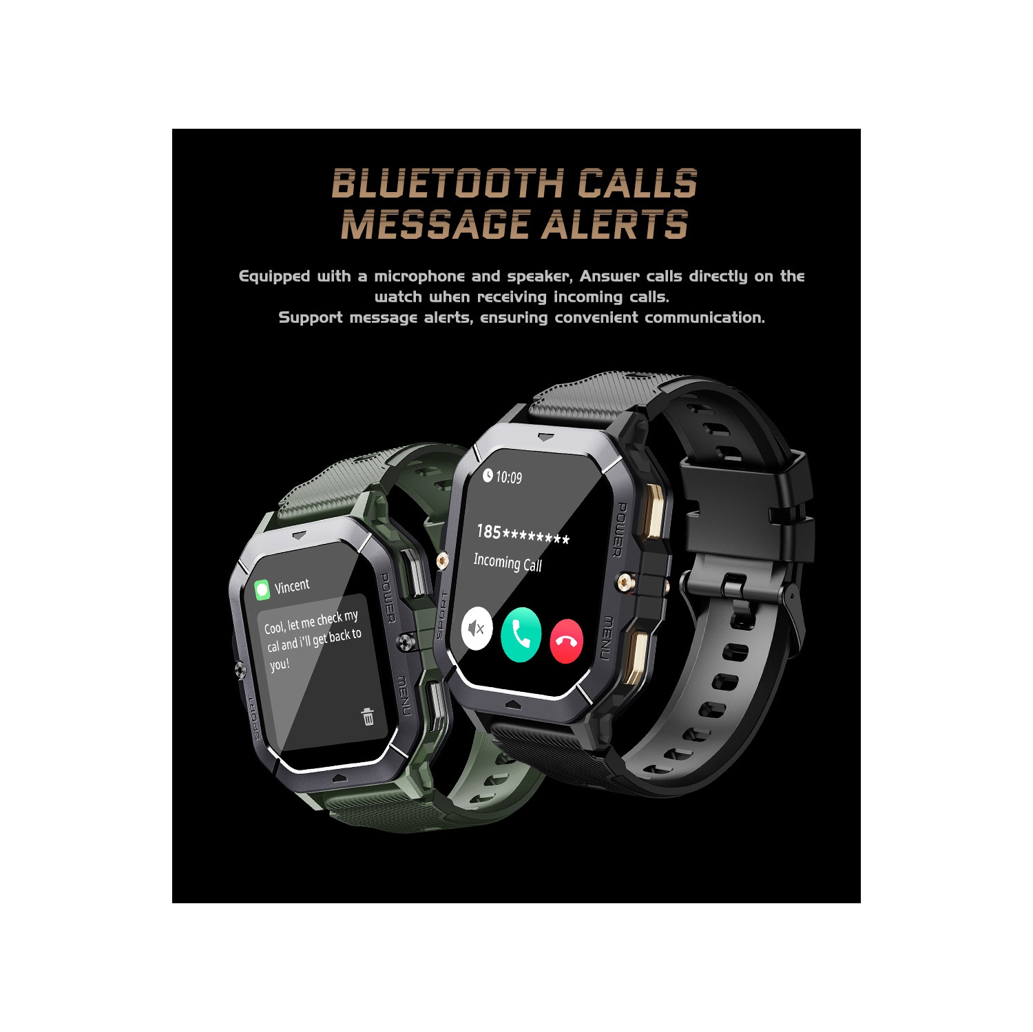 Montre intelligente pour hommes, montre intelligente 2,02&nbsp;po avec appels Bluetooth, montre intelligente avec notifications de message/moniteur