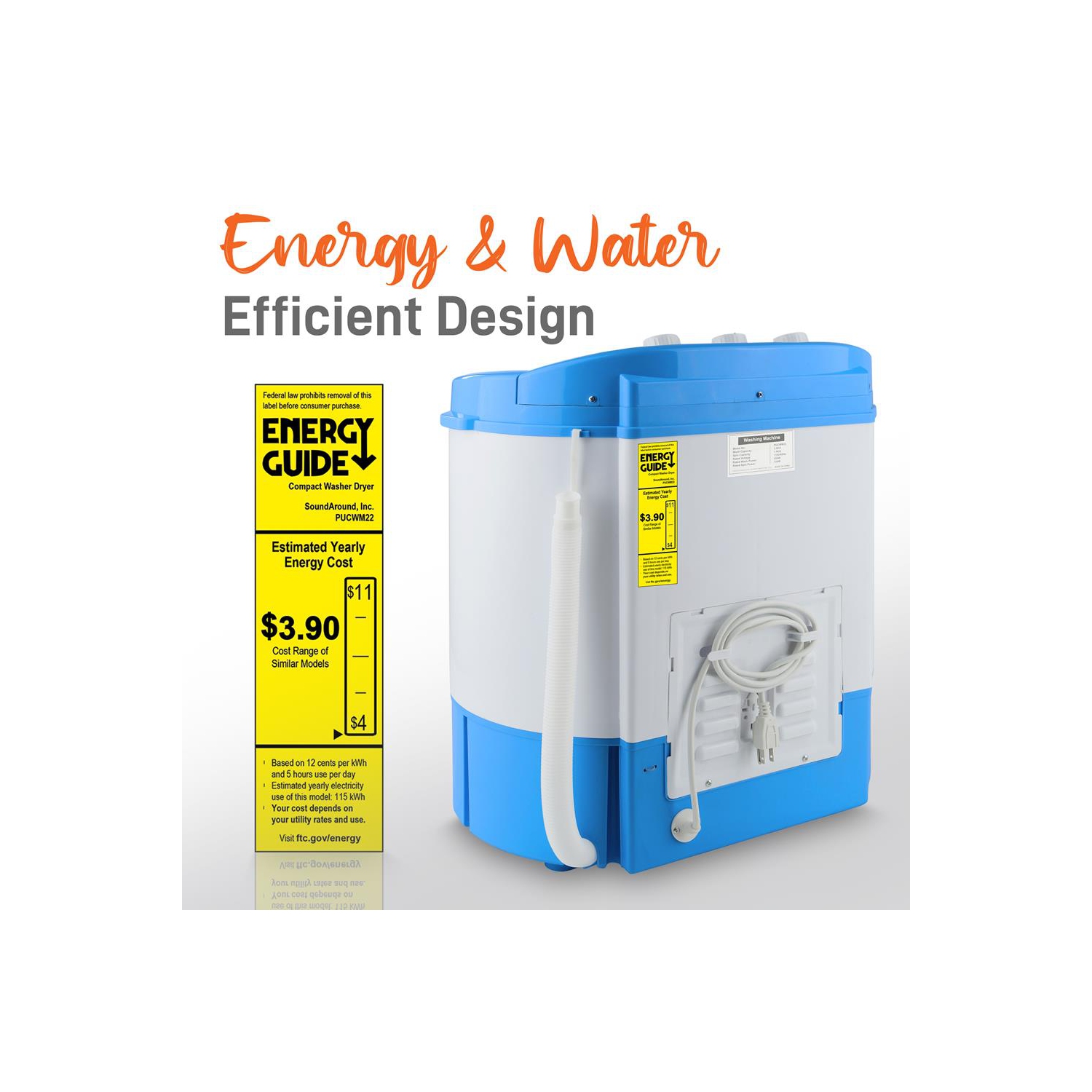 Pyle Home PUCWM22 Compact and Portable Washer and Spin Dryer