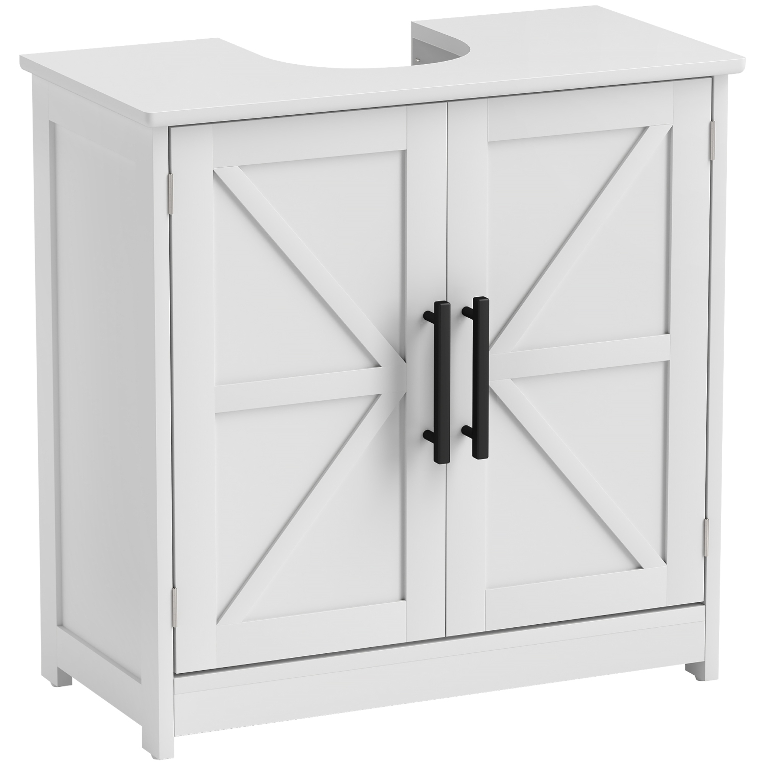 HOMCOM Pedestal Sink Storage Cabinet, Farmhouse Freestanding Bathroom Vanity Cabinet with 2 Barn Doors and Adjustable Shelf, White