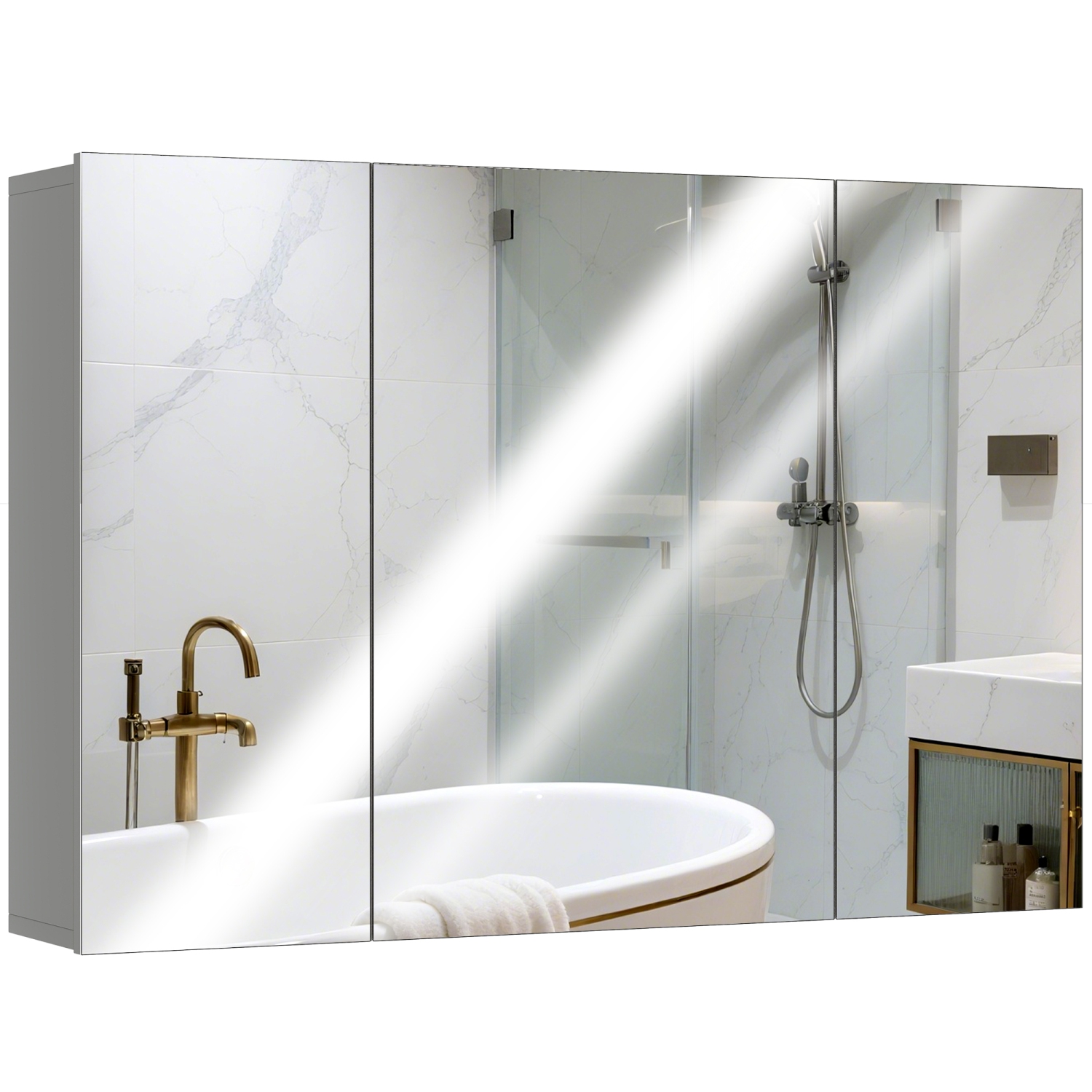 Armoire à pharmacie kleankin de 35 x 24&nbsp;po, miroir mural pour salle de bain avec portes miroir, tablettes ajustables, gris