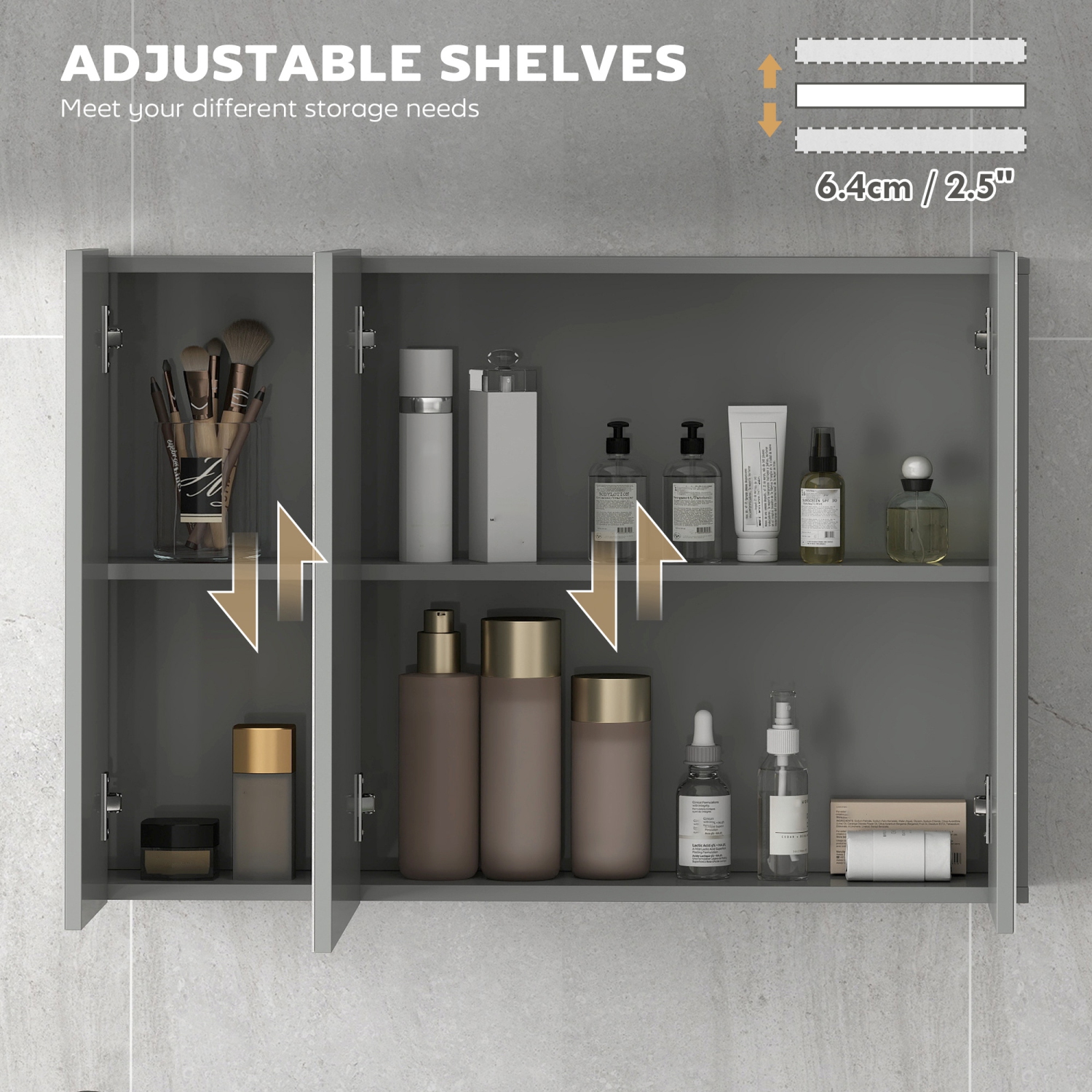 Armoire à pharmacie kleankin de 35 x 24&nbsp;po, miroir mural pour salle de bain avec portes miroir, tablettes ajustables, gris