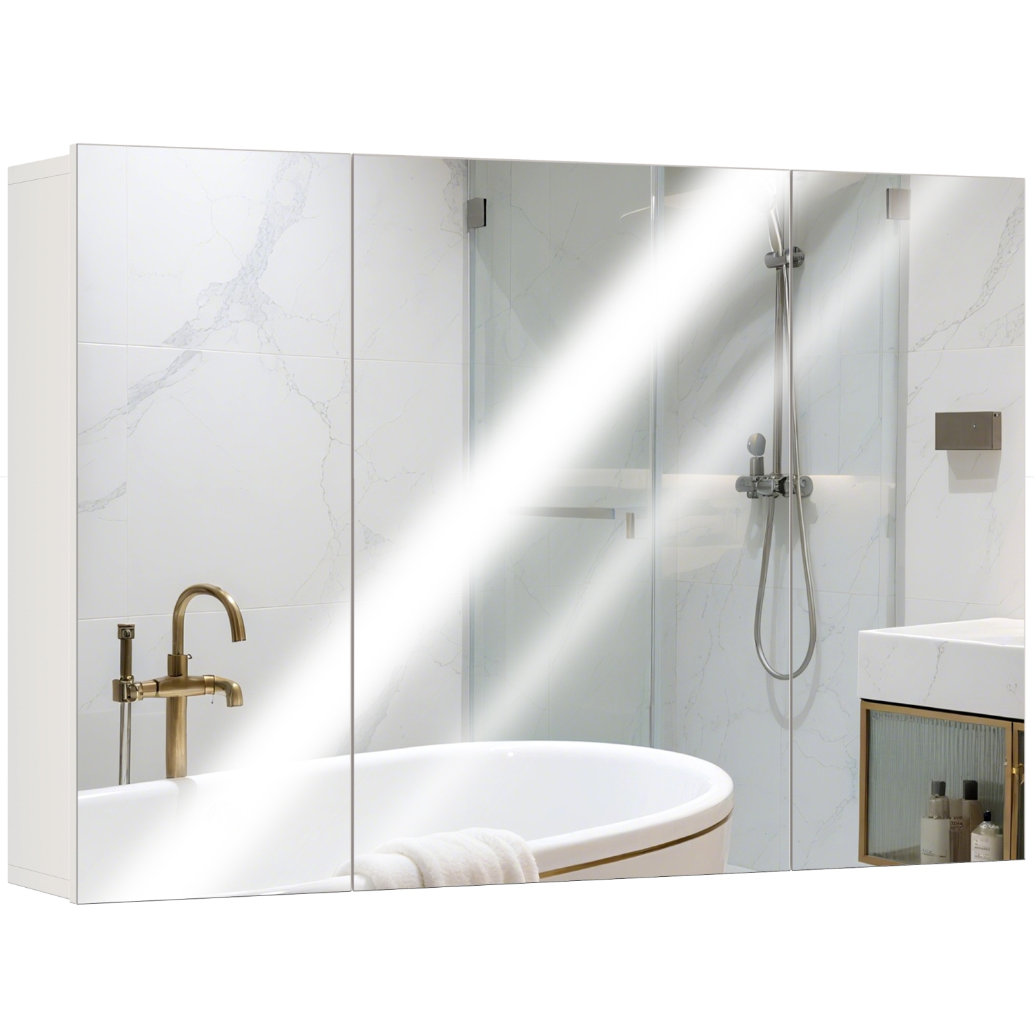 kleankin 35" x 24" Medicine Cabinet, Wall Mounted Bathroom Mirror Cabinet with Mirrored Doors, Adjustable Shelves, White