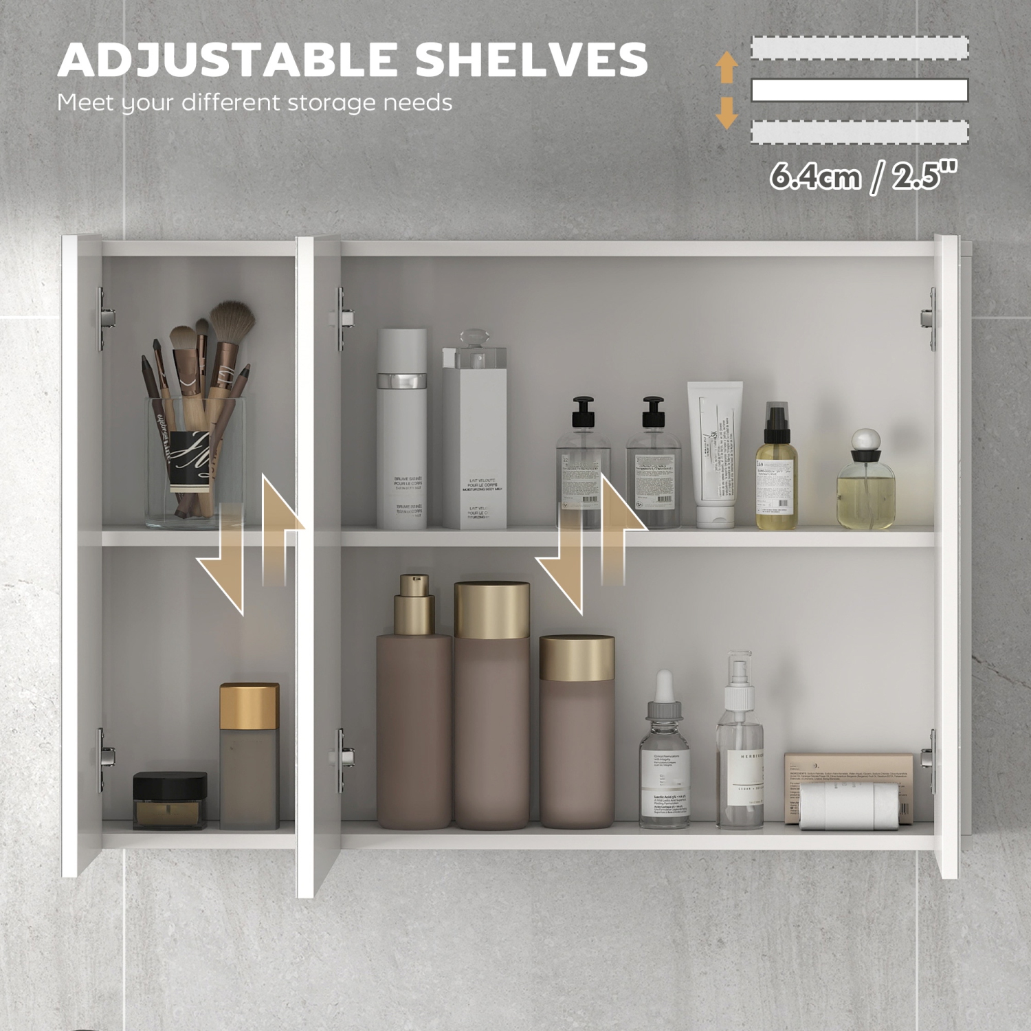 kleankin 35" x 24" Medicine Cabinet, Wall Mounted Bathroom Mirror Cabinet with Mirrored Doors, Adjustable Shelves, White