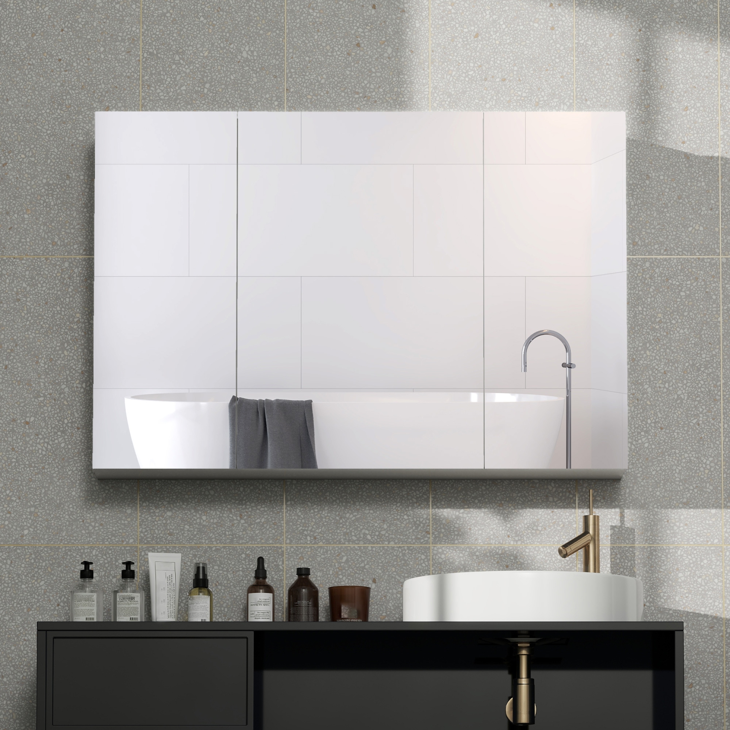 kleankin 35" x 24" Medicine Cabinet, Wall Mounted Bathroom Mirror Cabinet with Mirrored Doors, Adjustable Shelves, White