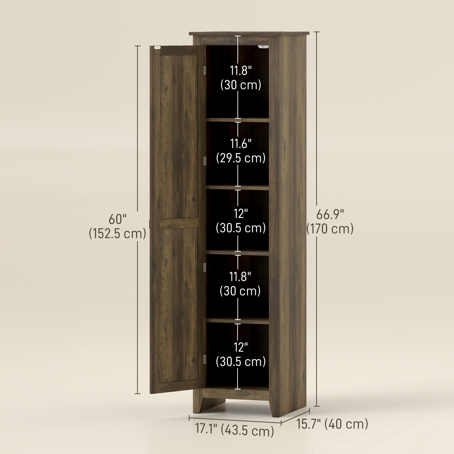 HOMCOM – Armoire garde-manger de cuisine de 67&nbsp;po, armoire de rangement de cuisine autonome avec porte de grange et tablettes réglables, grain