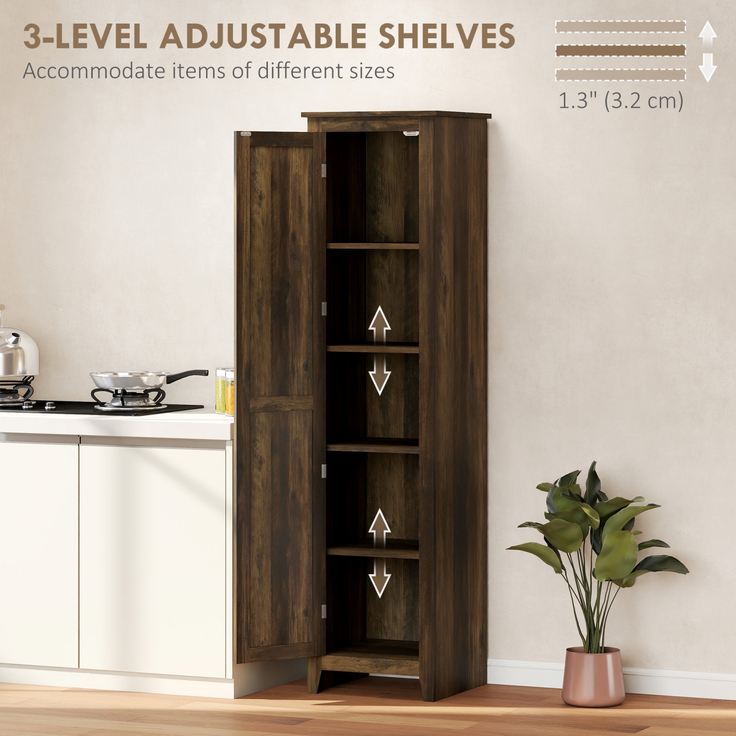 HOMCOM – Armoire garde-manger de cuisine de 67&nbsp;po, armoire de rangement de cuisine autonome avec porte de grange et tablettes réglables, grain