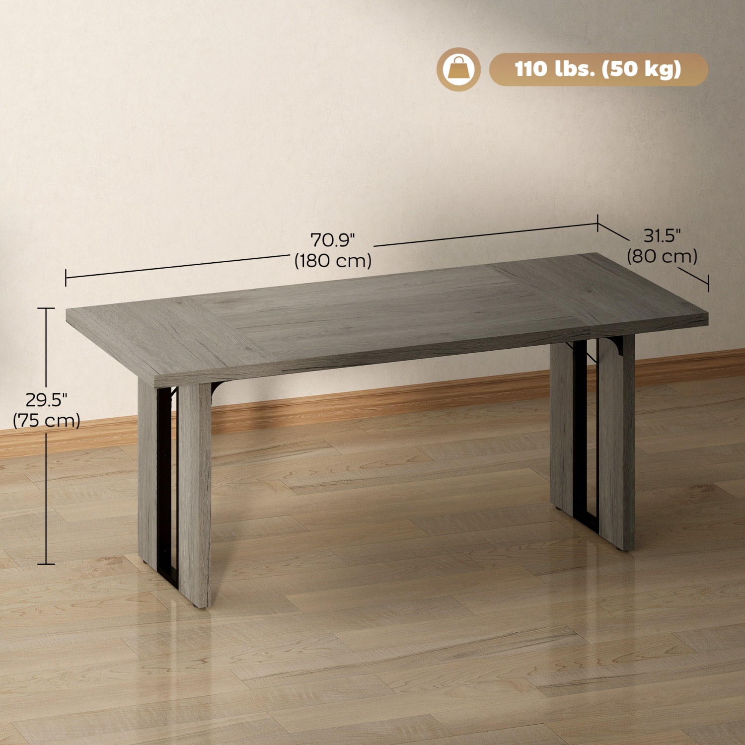 HOMCOM – Grande table de salle à manger de 71&nbsp;po pour 8&nbsp;personnes, table de cuisine rectangulaire industrielle avec dessus épais pour la