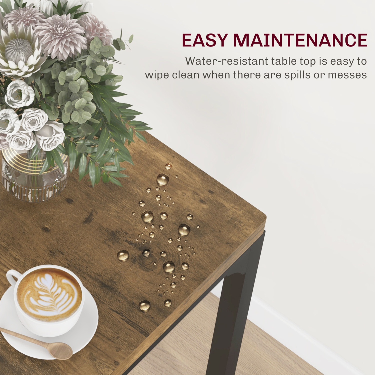 HOMCOM Dining Table Set for 2, 3 Piece Space Saving Kitchen Table and Chairs with Metal Legs, Dining Set for Small Spaces, Rustic Brown