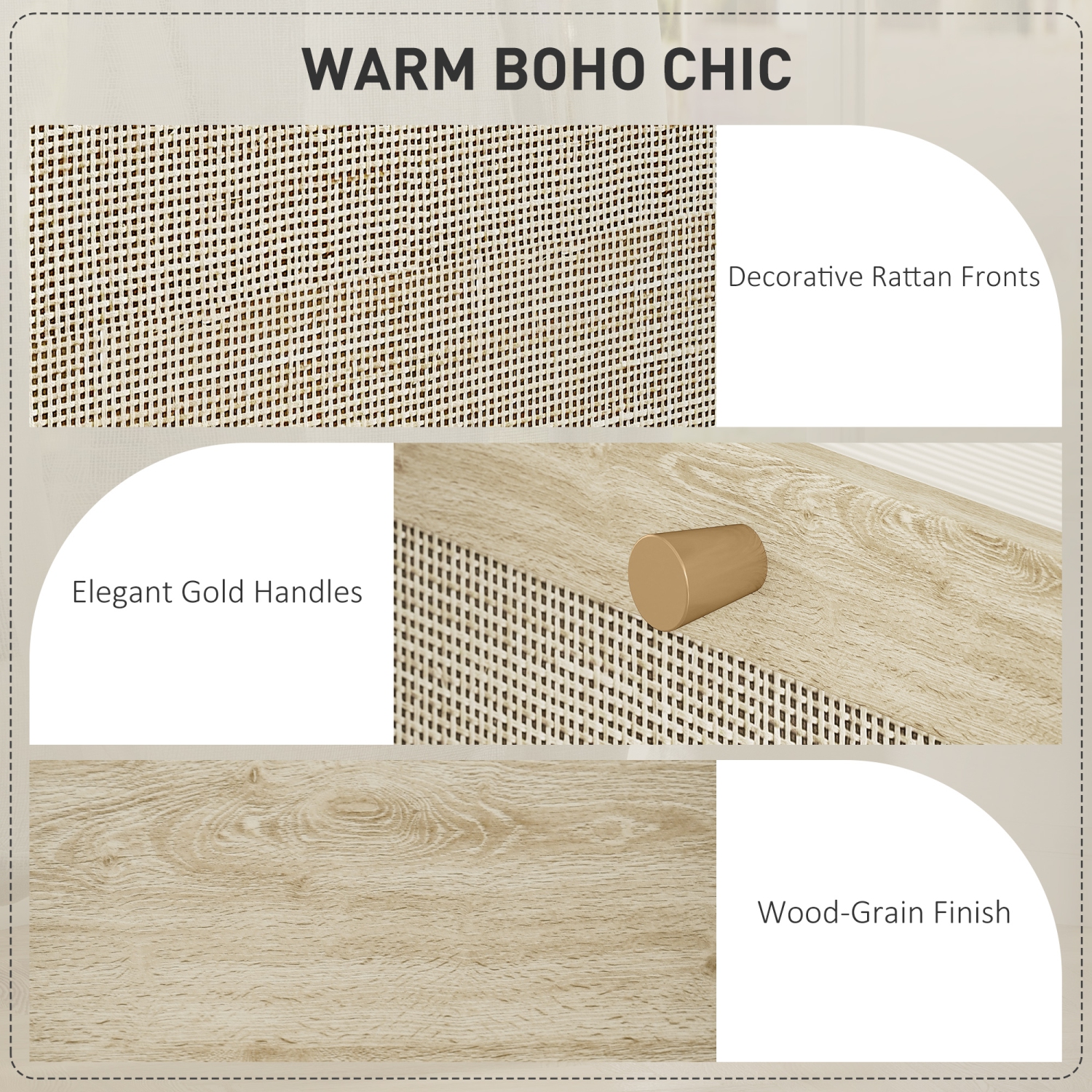 HOMCOM – Classeur à 3 tiroirs avec verrou, classeur vertical Boho pour dossiers de format lettre A4, meuble pour imprimante avec garnitures