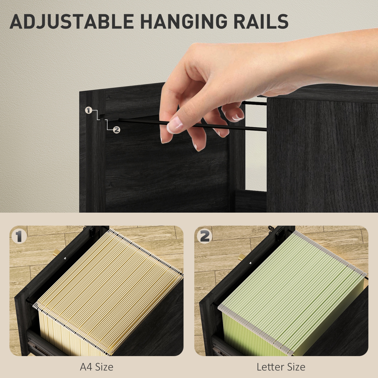 HOMCOM – Classeur à 3 tiroirs avec verrou, classeur vertical Boho pour dossiers de format lettre A4, meuble pour imprimante avec garnitures