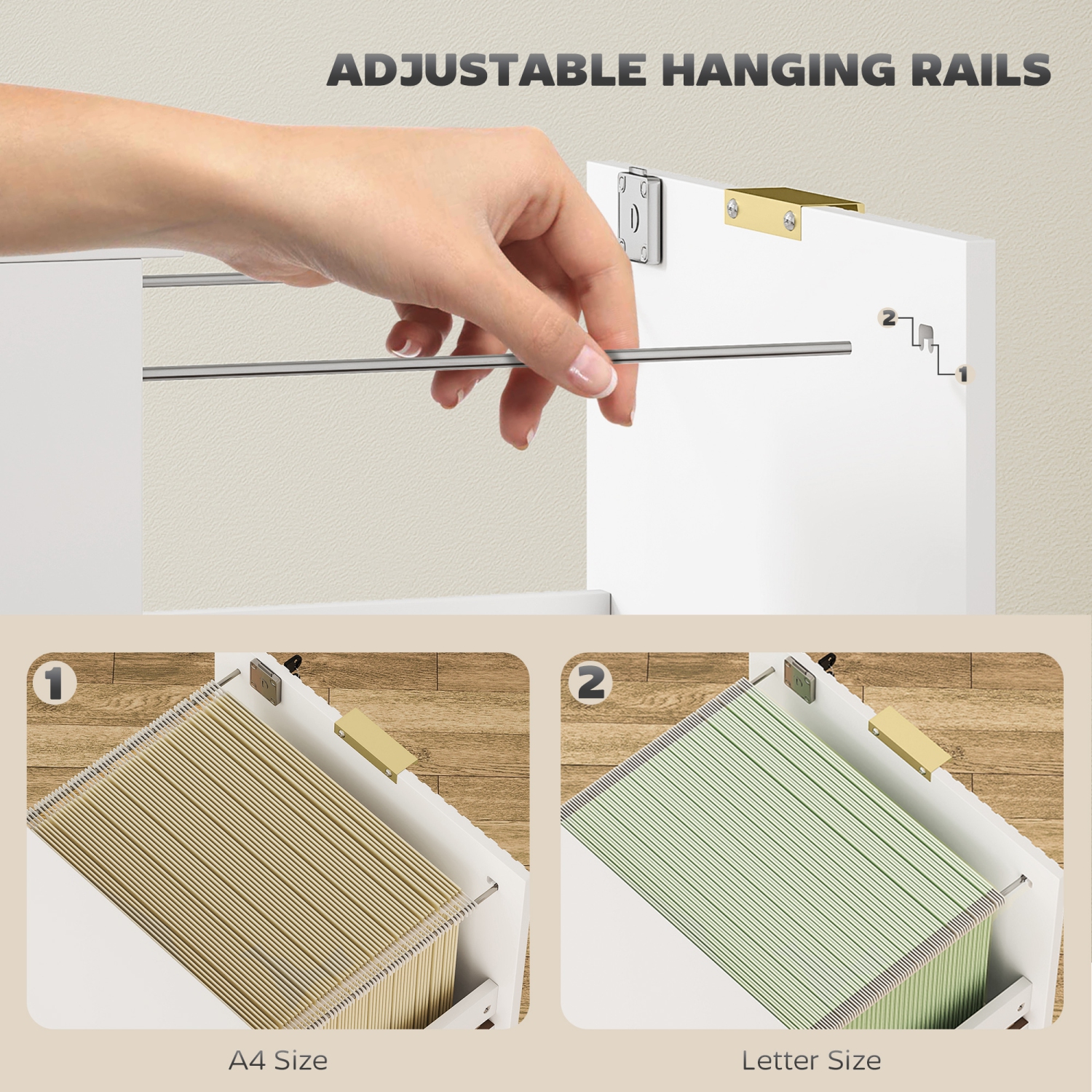 HOMCOM 3 Drawer File Cabinet, Fluted Vertical Filing Cabinet with Lock and Adjustable Hanging Rails for A4 Letter Size Files, Printer Stand with