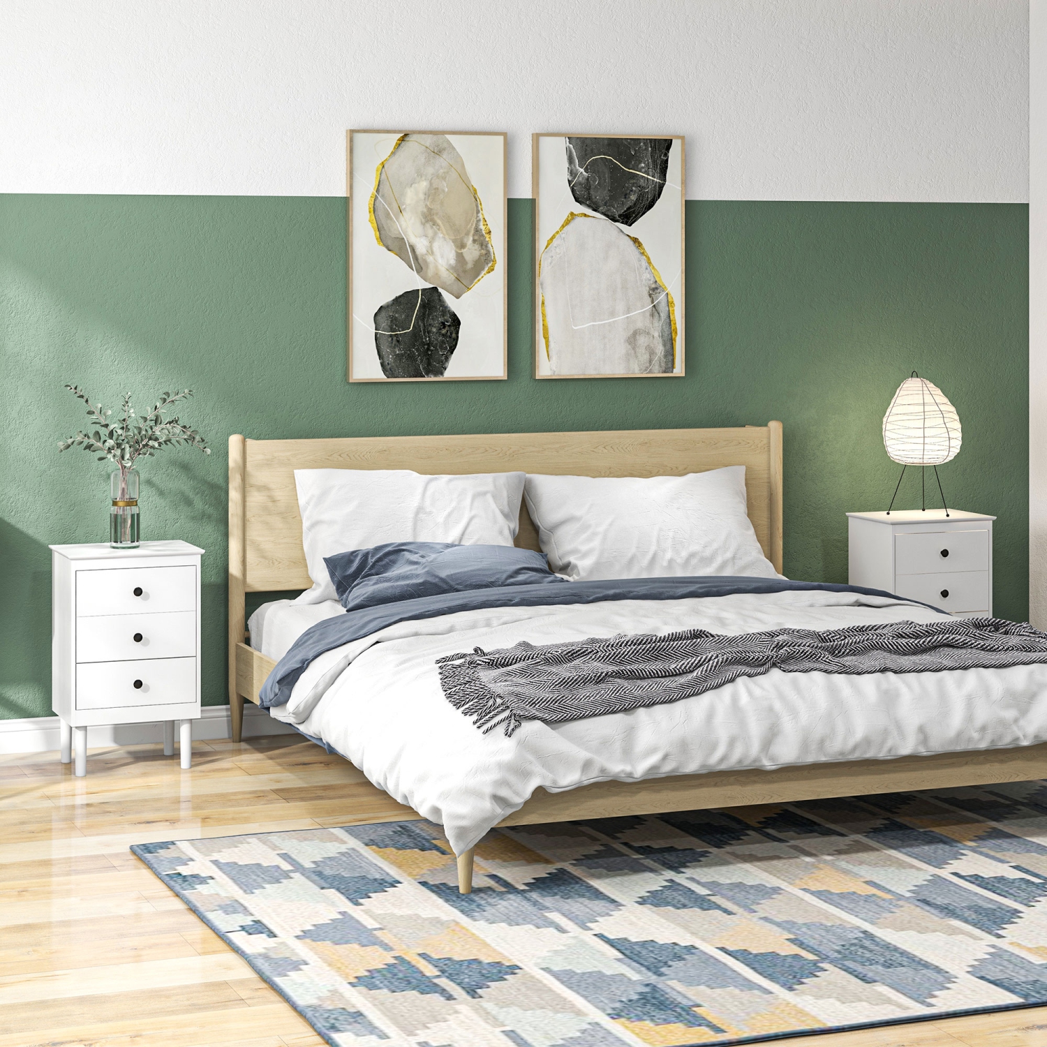 Ensemble de 2 tables de chevet de HOMCOM, tables de chevet à 3 tiroirs, tables de chevet modernes avec poignées rondes pour chambre, blanc