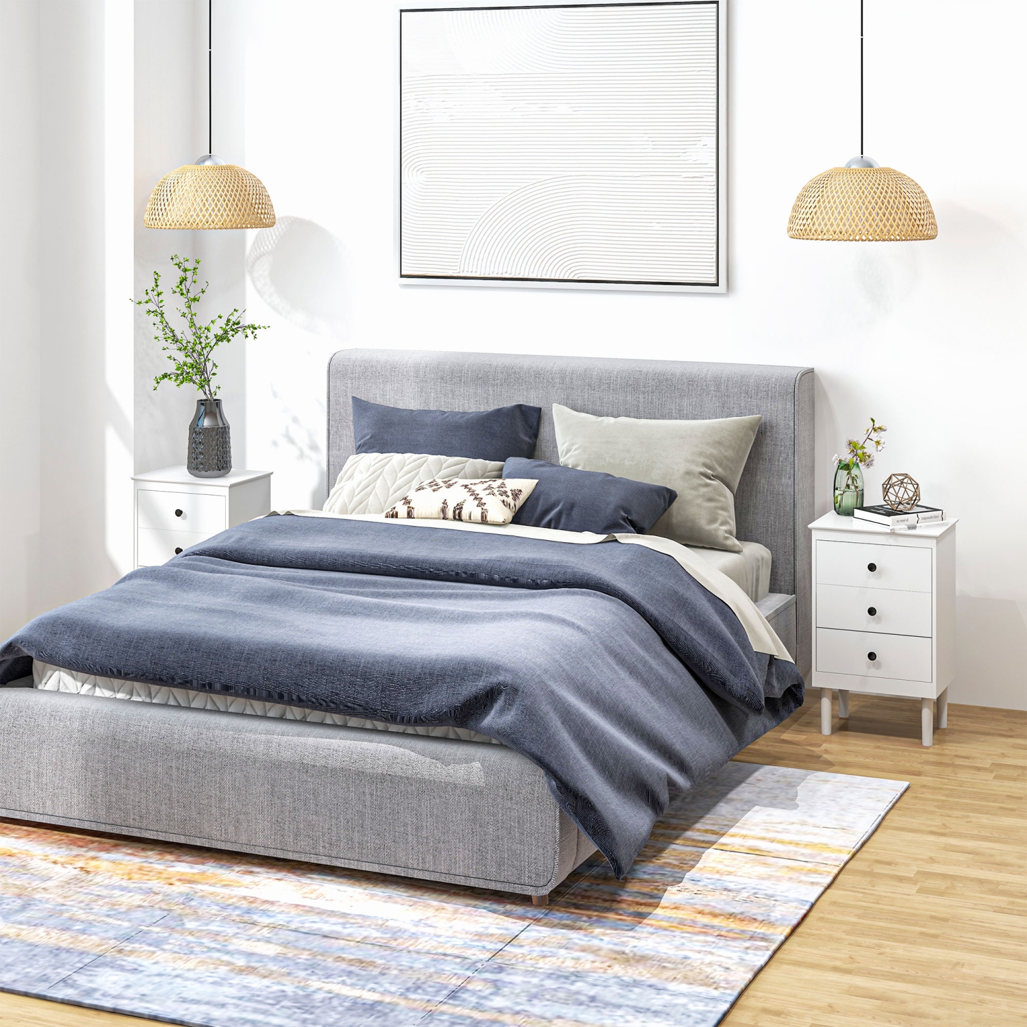 Ensemble de 2 tables de chevet de HOMCOM, tables de chevet à 3 tiroirs, tables de chevet modernes avec poignées rondes pour chambre, blanc