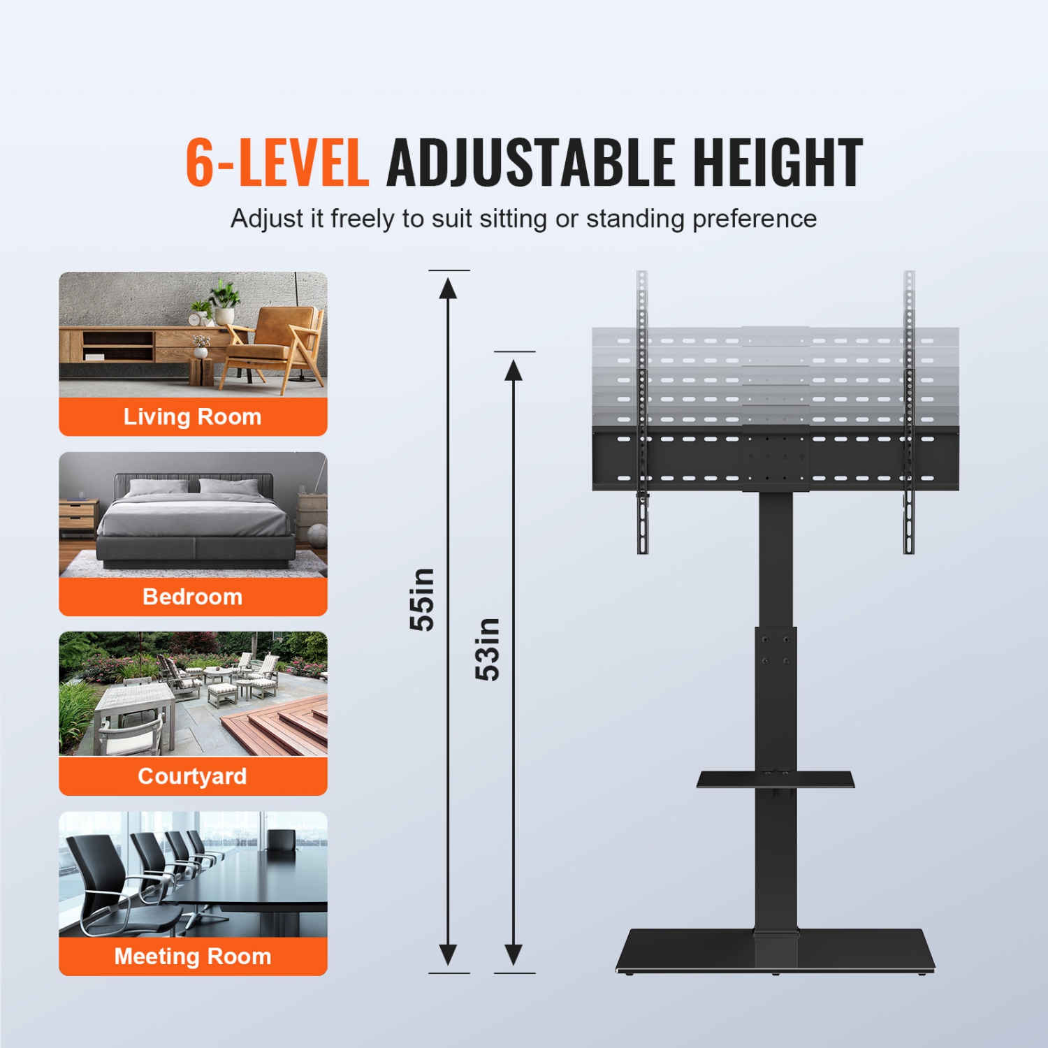 Support pour téléviseur VEVOR 32 à 85 po, support pivotant pour téléviseur haut, meuble portatif à hauteur réglable pour téléviseur avec base en