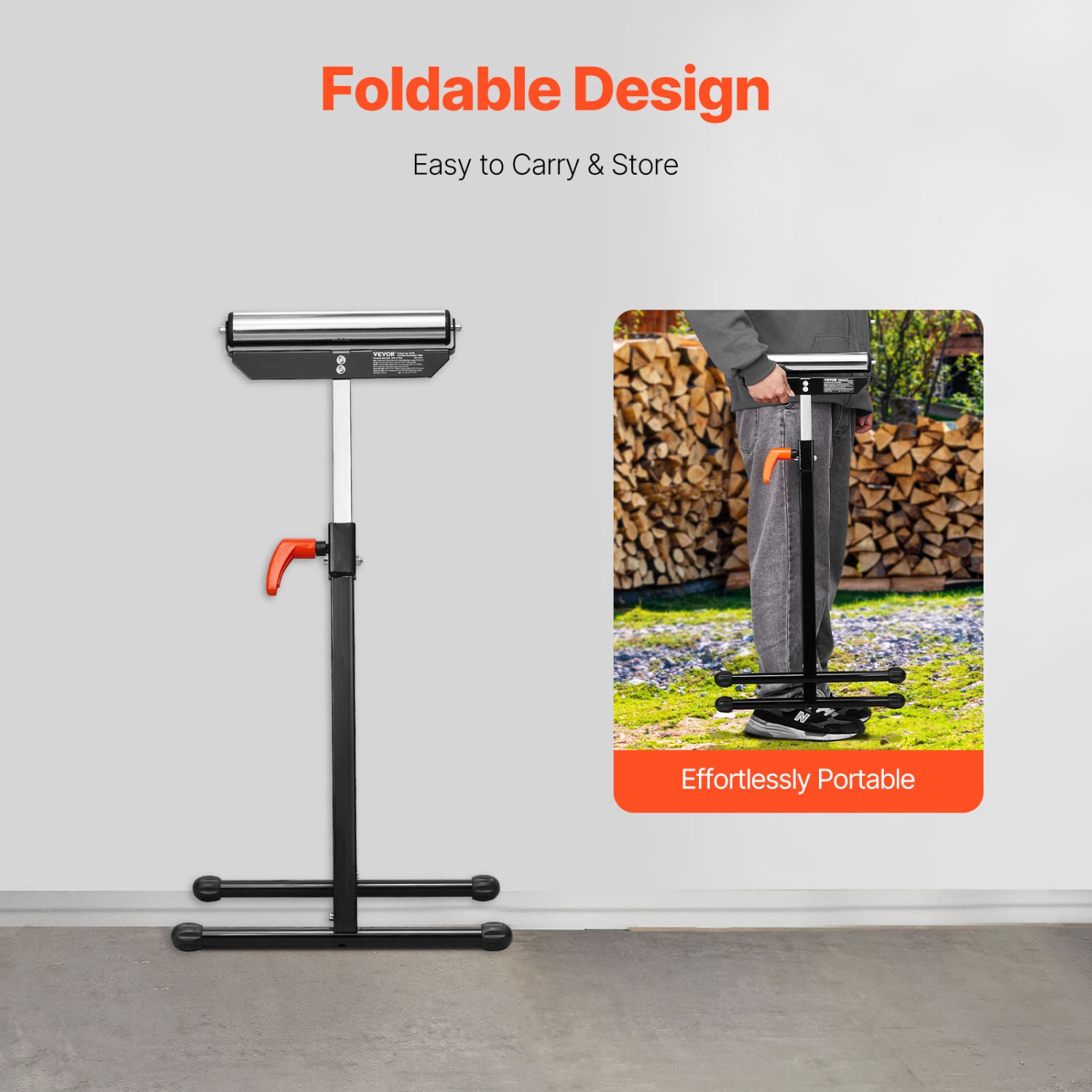 VEVOR 2-Pack Roller Stands, 135 lbs L. C., 26.8-42.5'' Adjustable Height, Folding Heavy Duty with 11.5 in Polished Steel Head, for Table Saw Outfeed