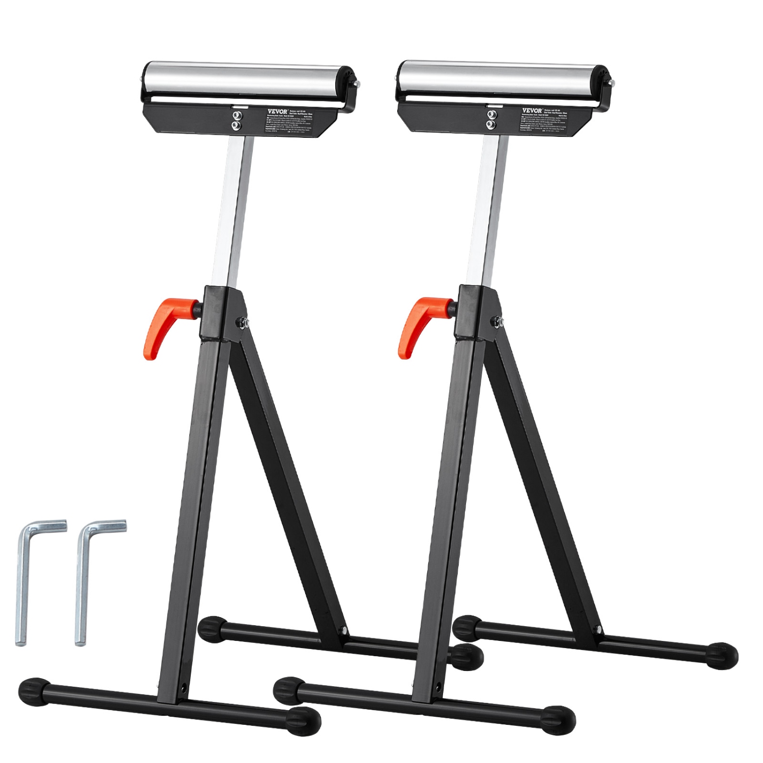 VEVOR 2-Pack Roller Stands, 135 lbs L. C., 26.8-42.5'' Adjustable Height, Folding Heavy Duty with 11.5 in Polished Steel Head, for Table Saw Outfeed