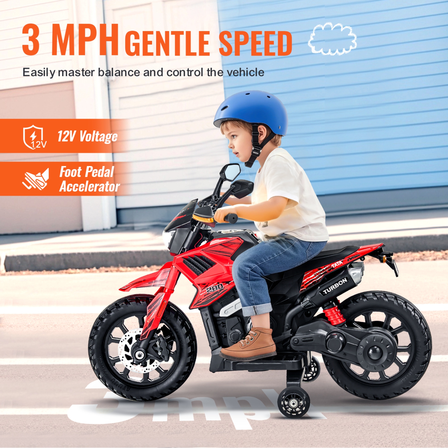 VEVOR Kids Ride On Motorcycle, 12V Battery Powered Motorcycle with Speed Up to 3mph, Detachable Training Wheels, Headlight, LED Light, Music,
