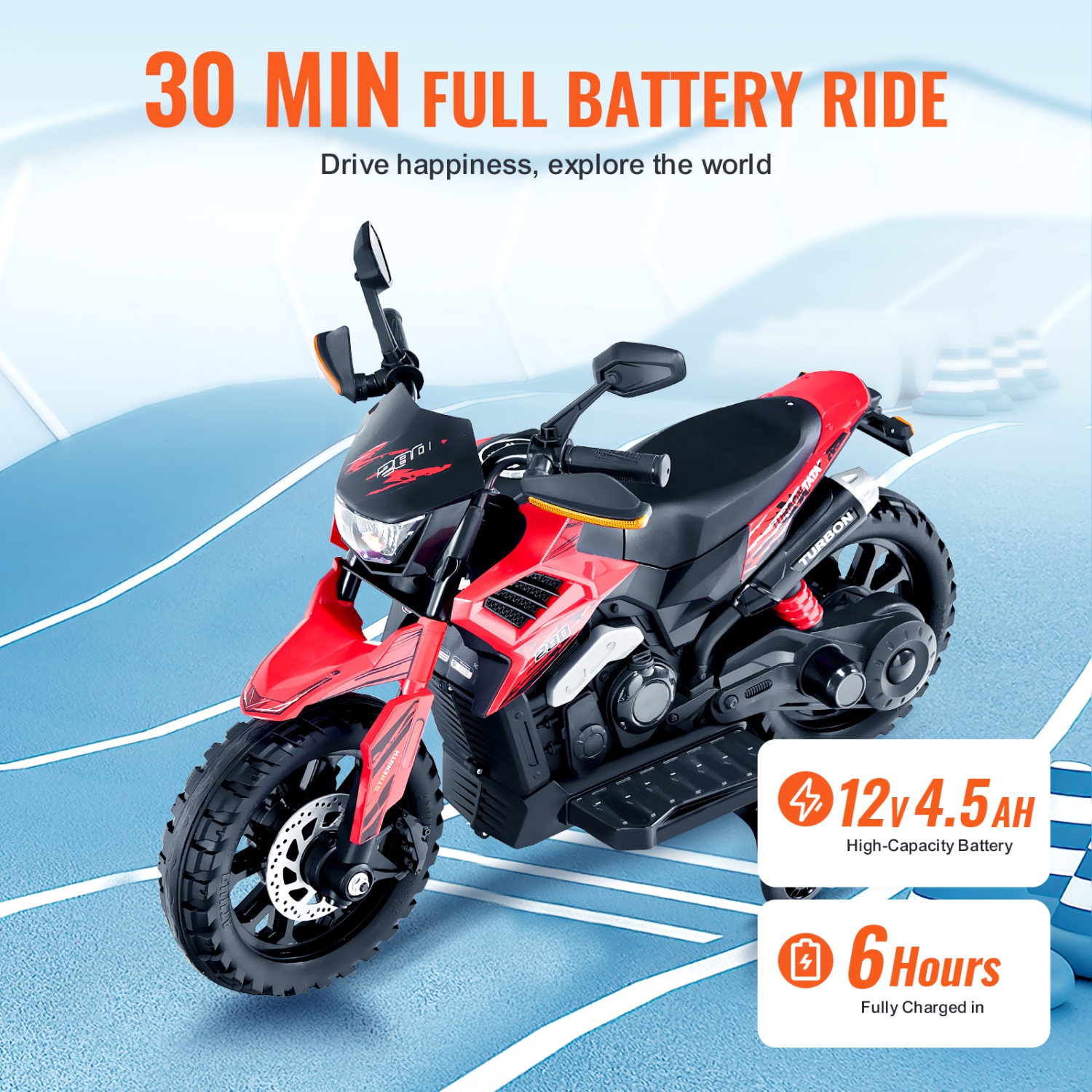 VEVOR Kids Ride On Motorcycle, 12V Battery Powered Motorcycle with Speed Up to 3mph, Detachable Training Wheels, Headlight, LED Light, Music,