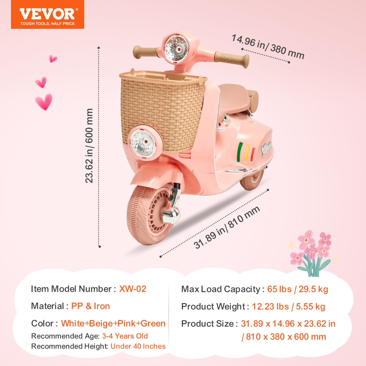 VEVOR Kids Ride On Motorcycle, 6V Battery Powered Motorcycle Trike with Speed Up to 2mph, Headlight, LED Light, Music, Bluetooth, Basket, 3-Wheel