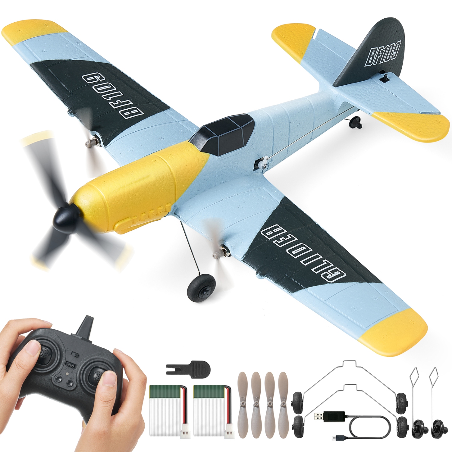 VEVOR 2.4GHZ RC Plane, 3 Channel Remote Control Airplane with 6-Axis Gyro Stabilizer, Fighter Aircraft Plane Toy with 2 Batteries, Easy to Fly RC
