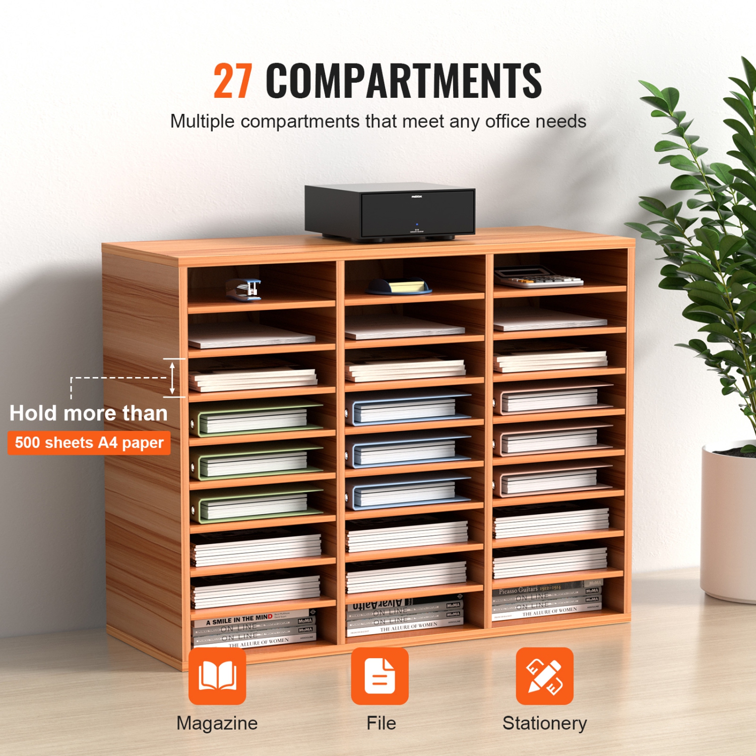Meuble de rangement en bois à 27 compartiments VEVOR, tablettes ajustables, centre de courrier en panneaux de fibres à densité moyenne, rangement