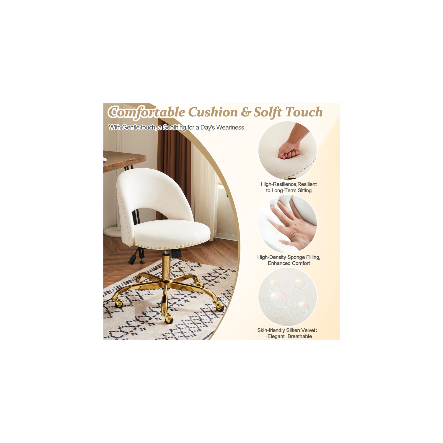 White Task Chair Office Desk Chair Make Up Chair With Wheels