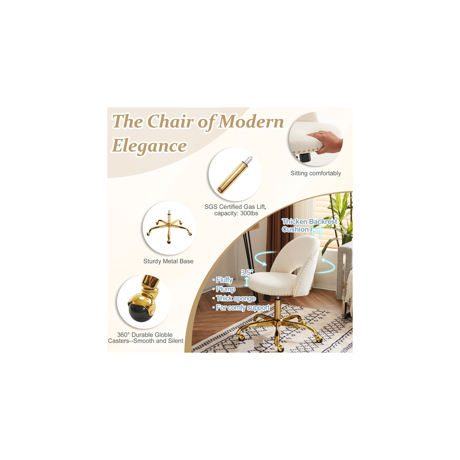 White Task Chair Office Desk Chair Make Up Chair With Wheels