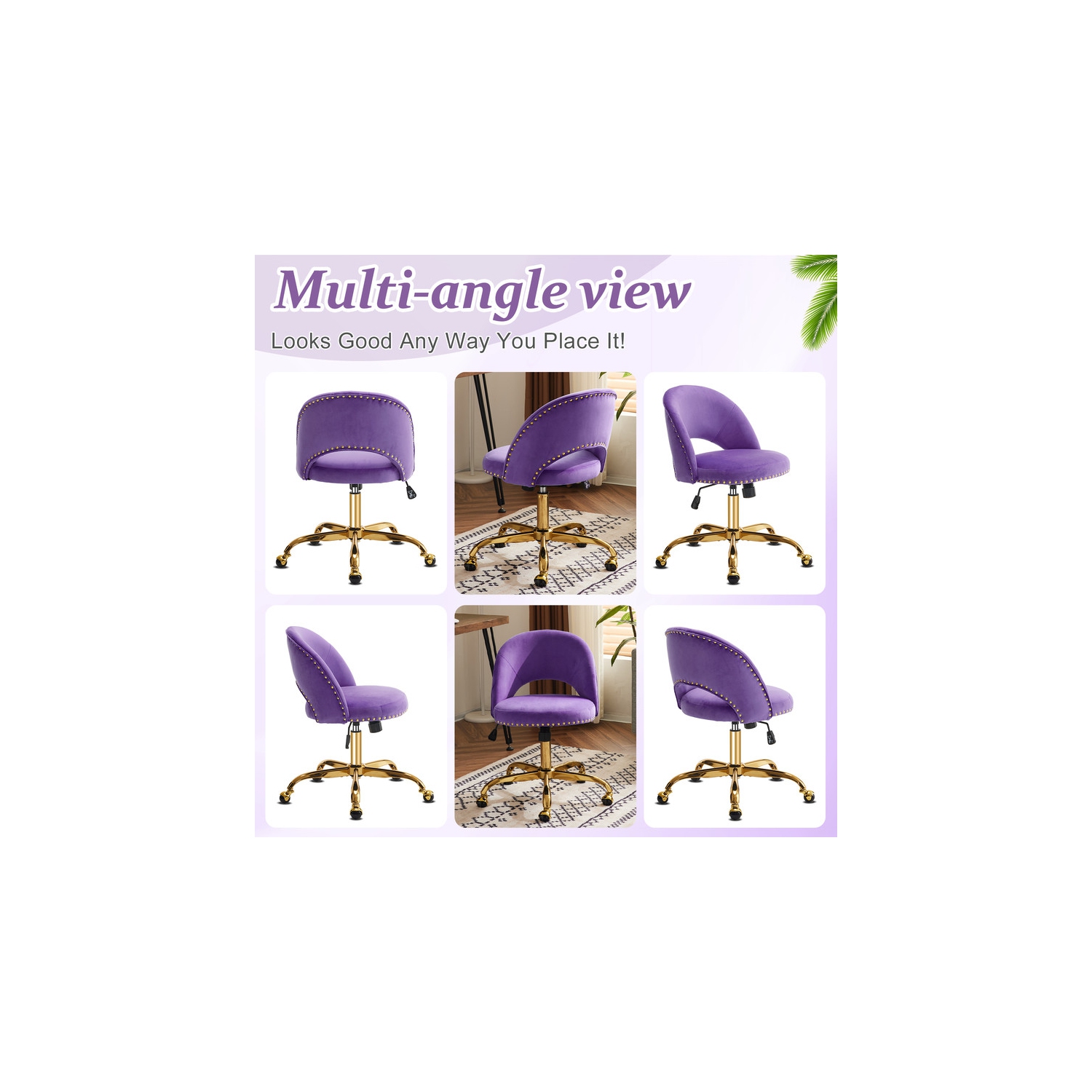 Purple Task Chair Office Desk Chair Make Up Chair With Wheels