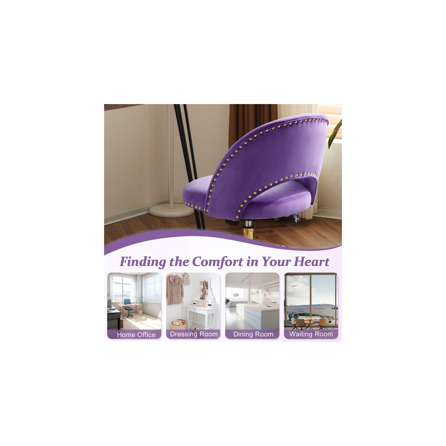 Purple Task Chair Office Desk Chair Make Up Chair With Wheels