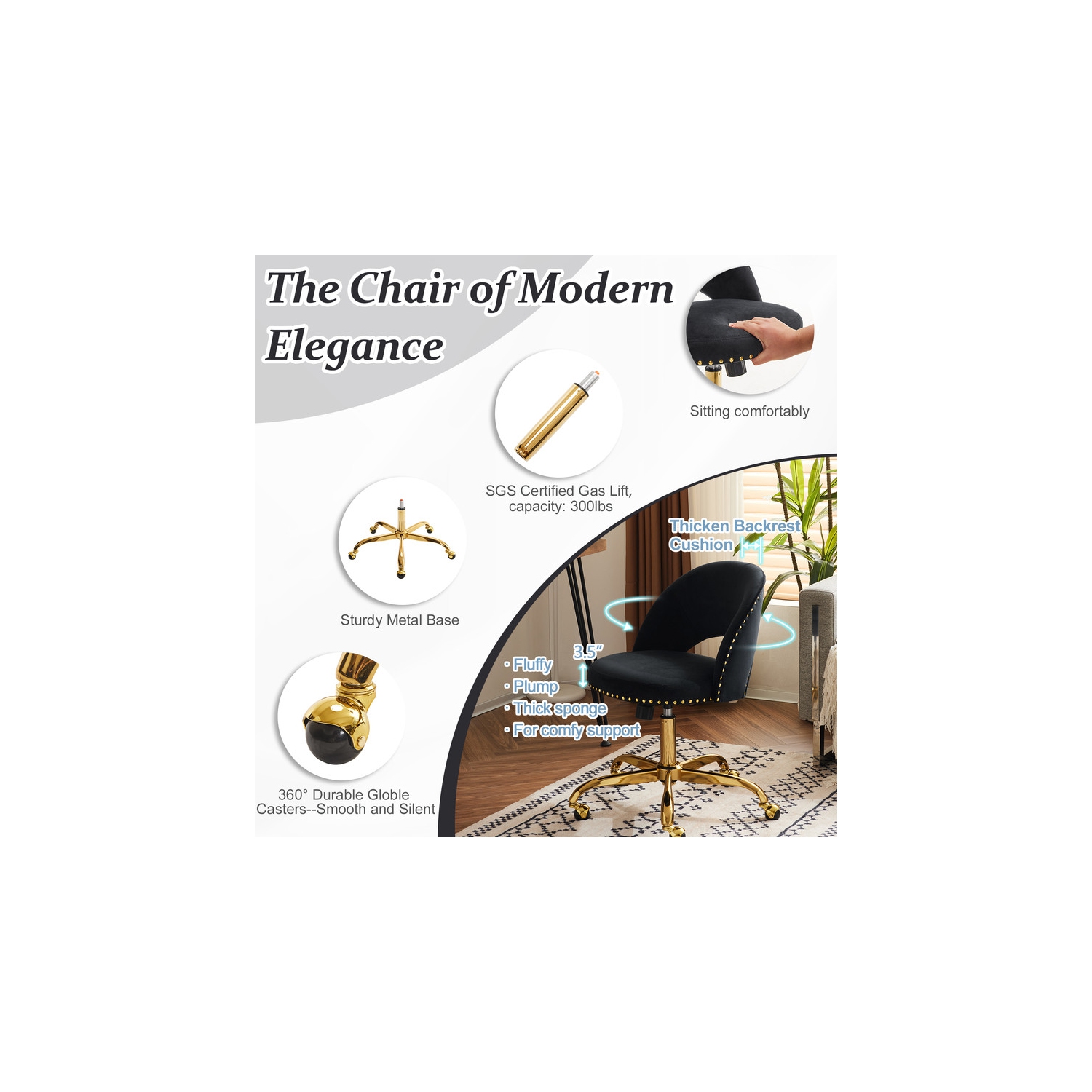 Chaise de bureau de bureau Chaise de bureau noire avec roulettes