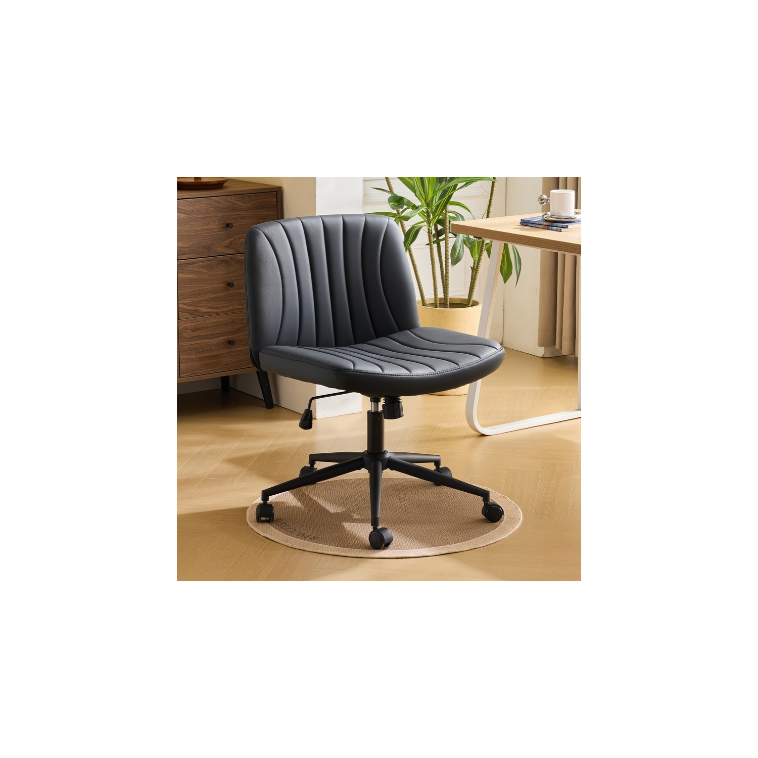 Black 25" W Cat's Claw Leather Adjustable Height Swivel Office Chair