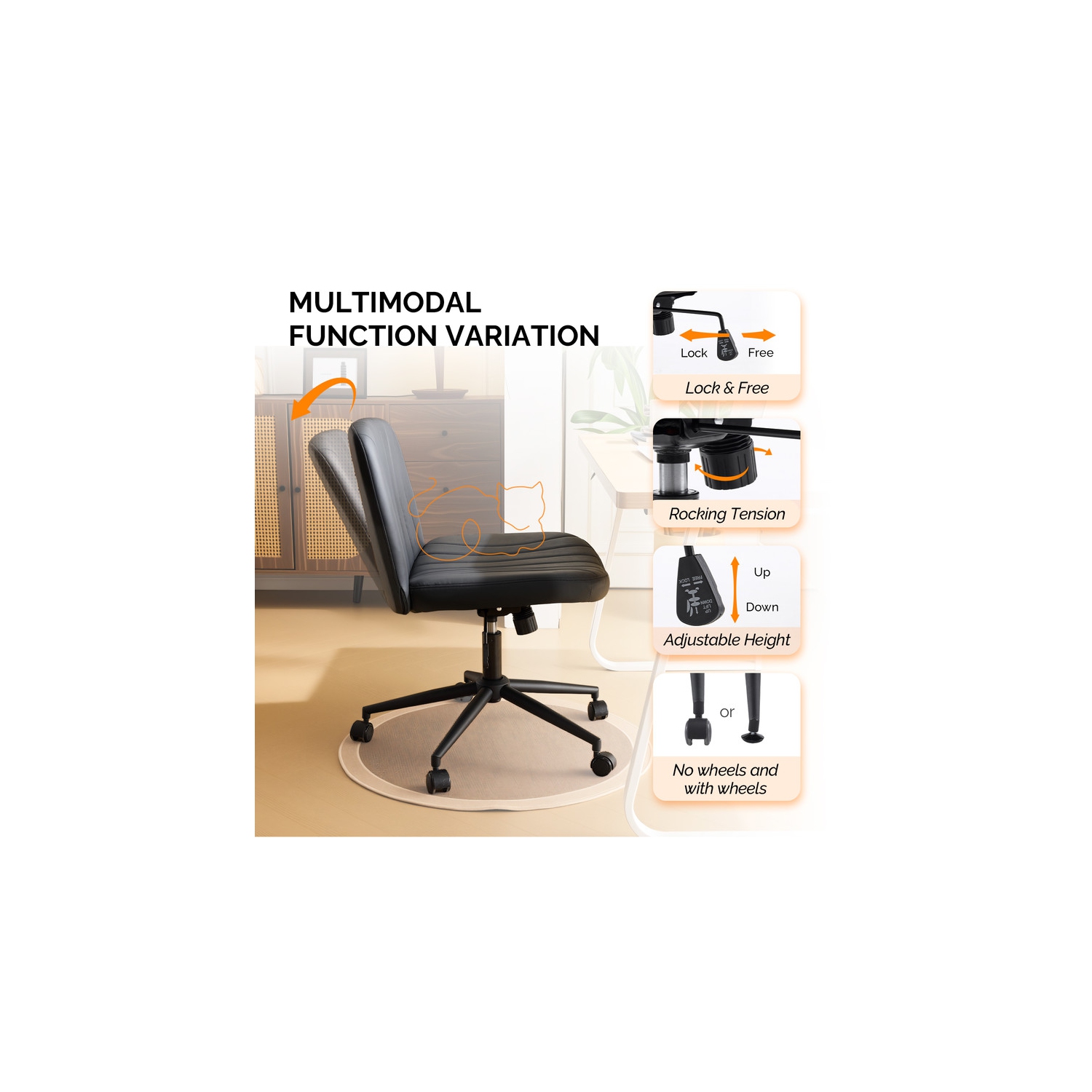 Black 25" W Cat's Claw Leather Adjustable Height Swivel Office Chair