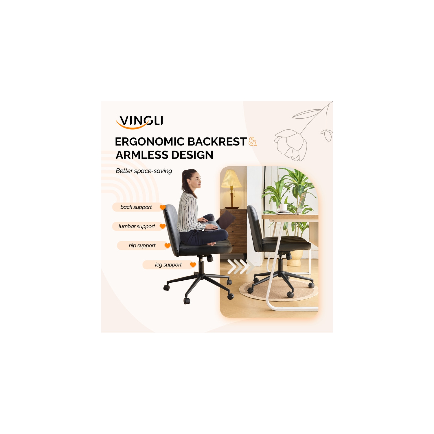 Black 25" W Cat's Claw Leather Adjustable Height Swivel Office Chair