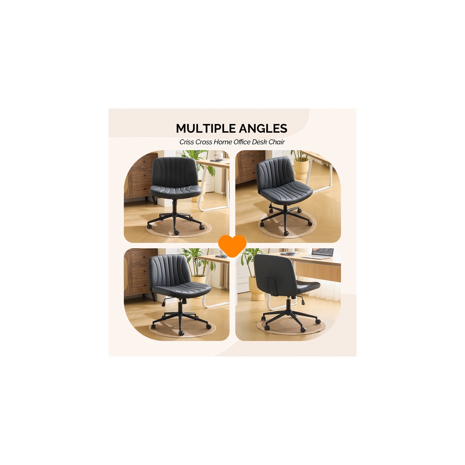 Black 25" W Cat's Claw Leather Adjustable Height Swivel Office Chair