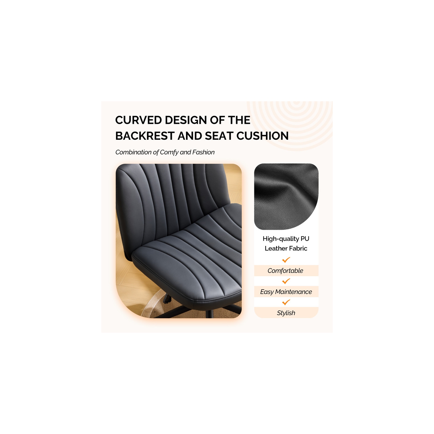 Black 25" W Cat's Claw Leather Adjustable Height Swivel Office Chair