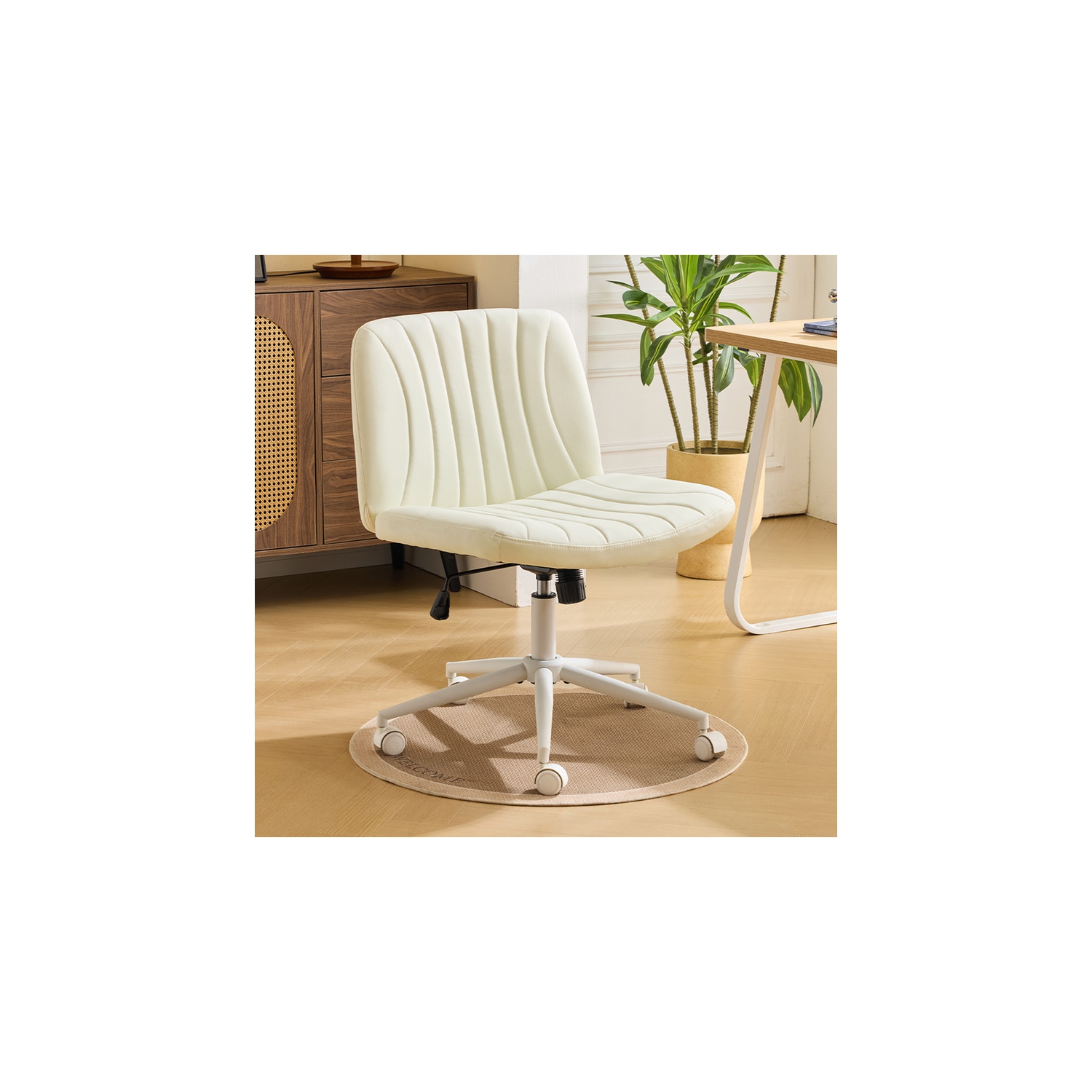 Fauteuil de bureau pivotant à hauteur réglable en cuir de 25&nbsp;po de large Cat's Claw, beige