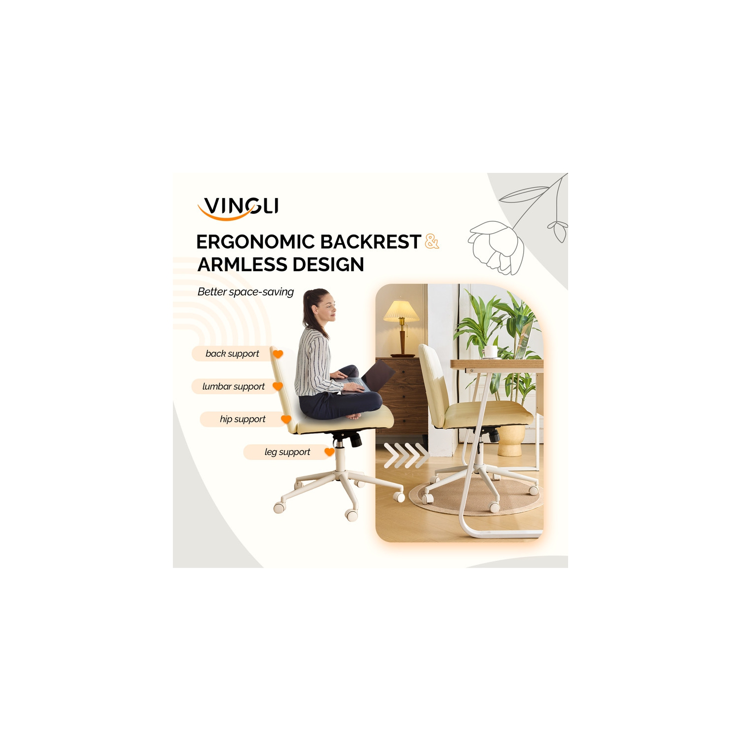 Fauteuil de bureau pivotant à hauteur réglable en cuir de 25&nbsp;po de large Cat's Claw, beige