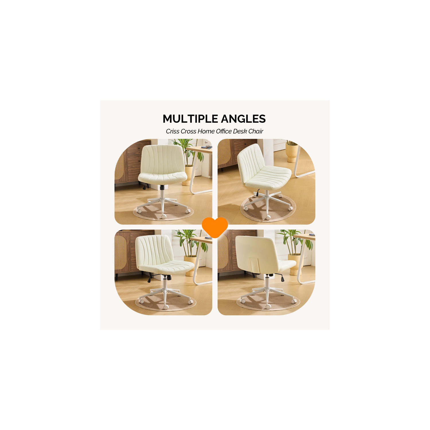 Fauteuil de bureau pivotant à hauteur réglable en cuir de 25&nbsp;po de large Cat's Claw, beige