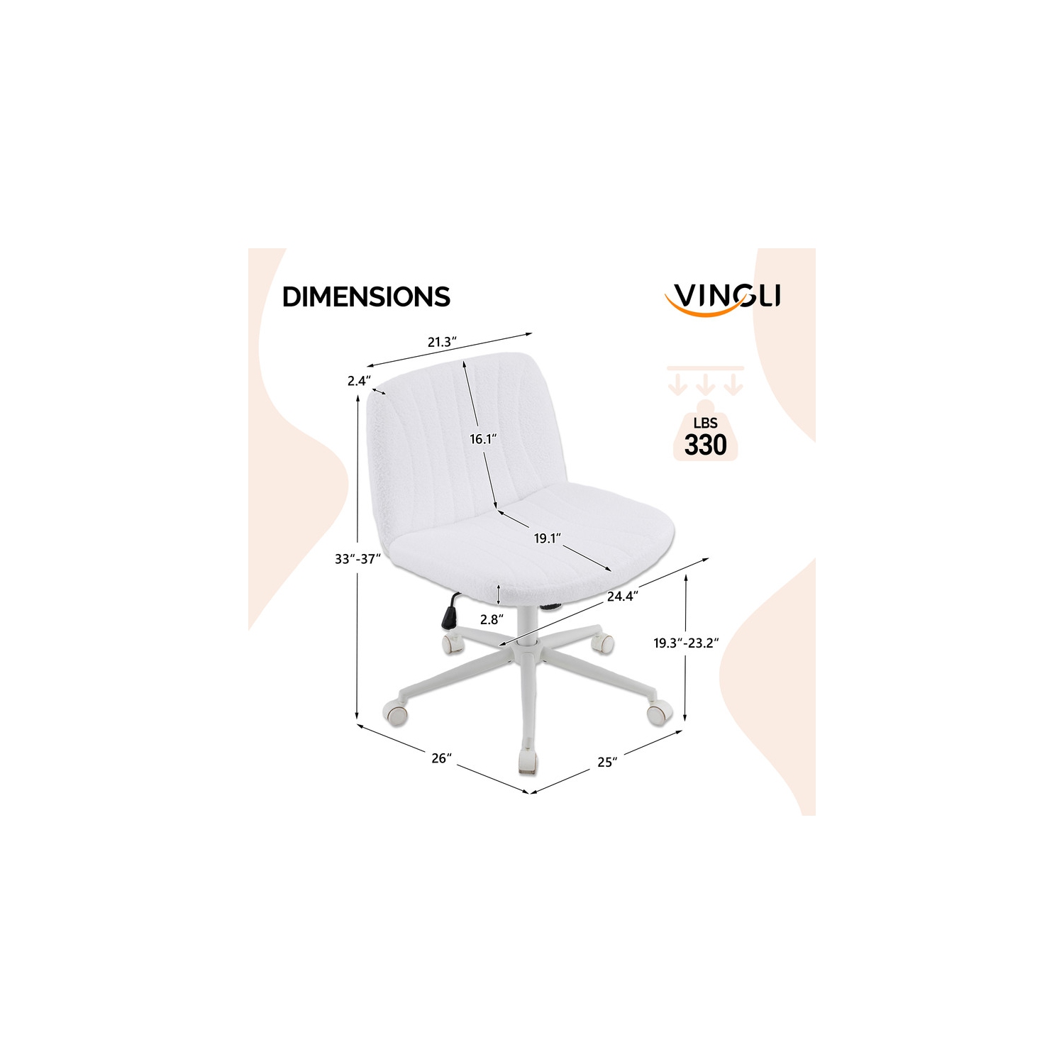 Fauteuil de bureau pivotant à hauteur réglable en cuir de 25&nbsp;po de large Cat's Claw, blanc