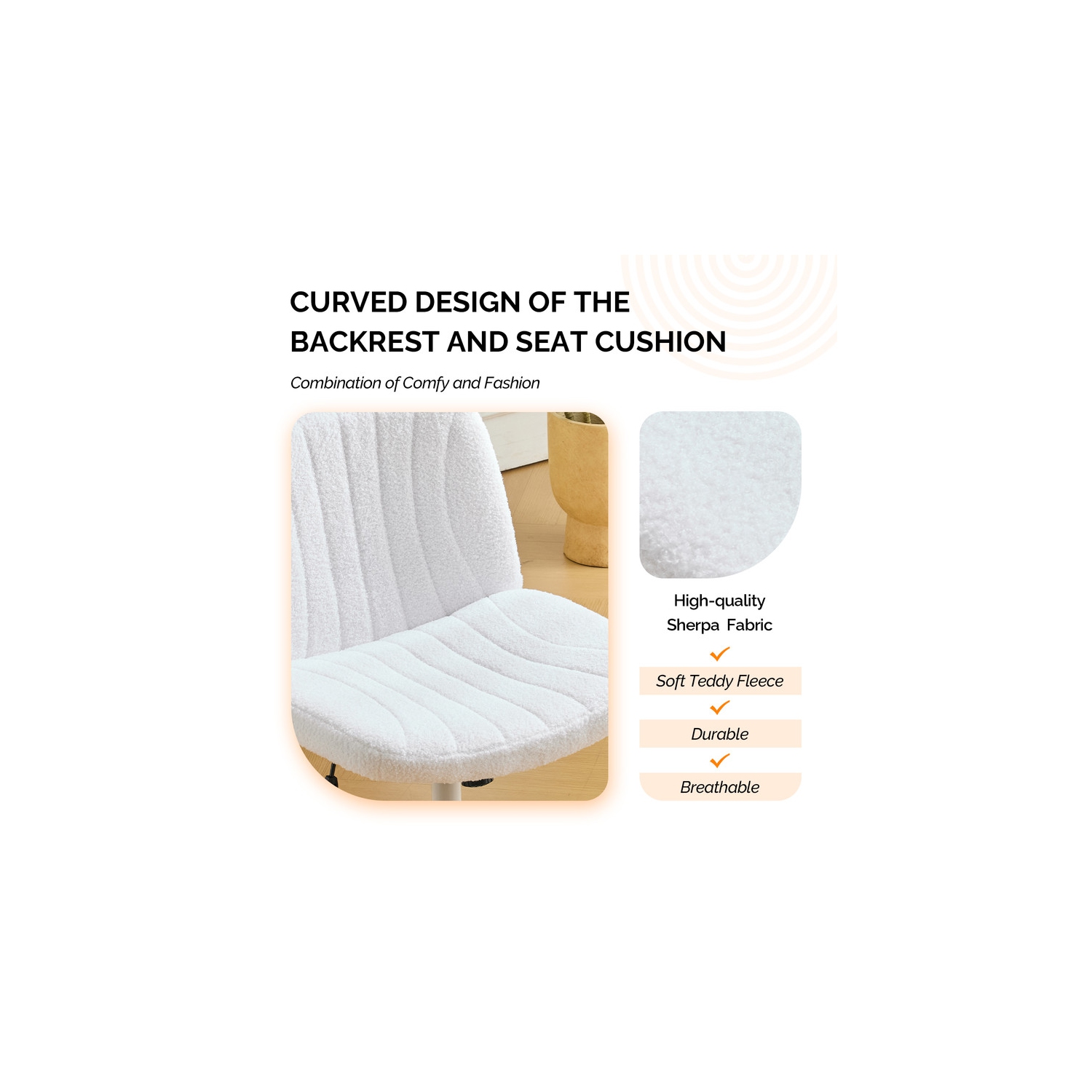 Fauteuil de bureau pivotant à hauteur réglable en cuir de 25&nbsp;po de large Cat's Claw, blanc