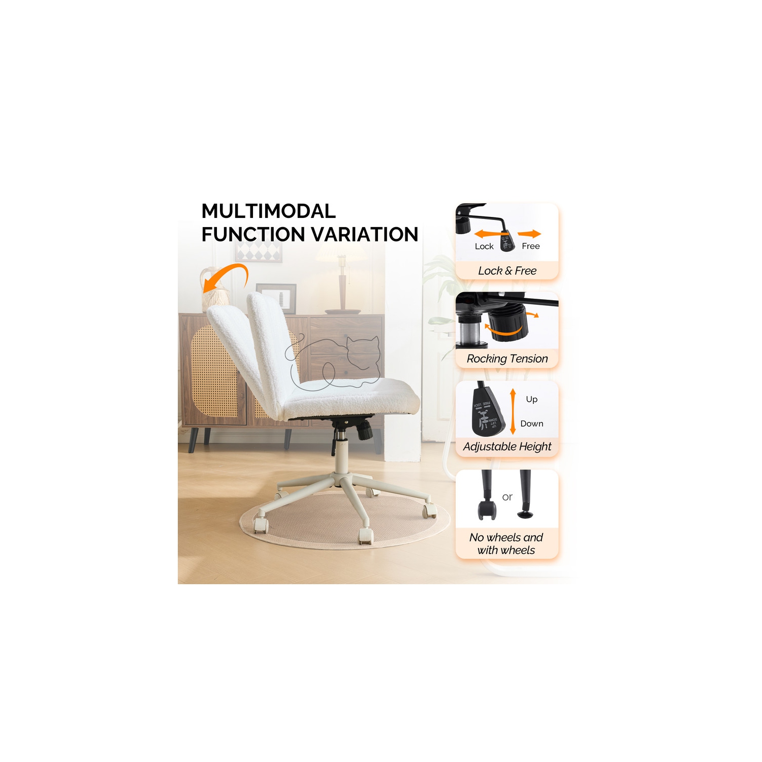 Fauteuil de bureau pivotant à hauteur réglable en cuir de 25&nbsp;po de large Cat's Claw, blanc