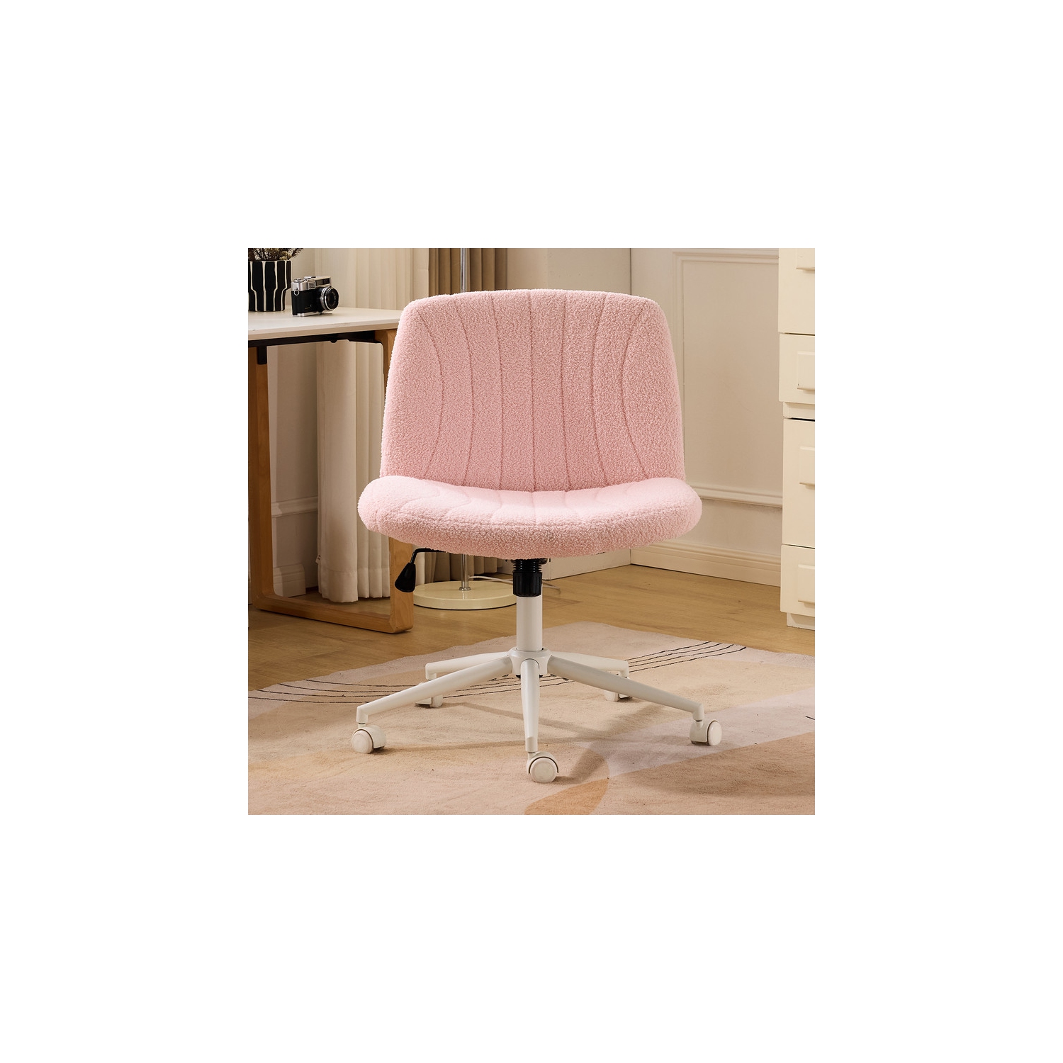 Pink 25" W Cat's Claw Leather Adjustable Height Swivel Office Chair