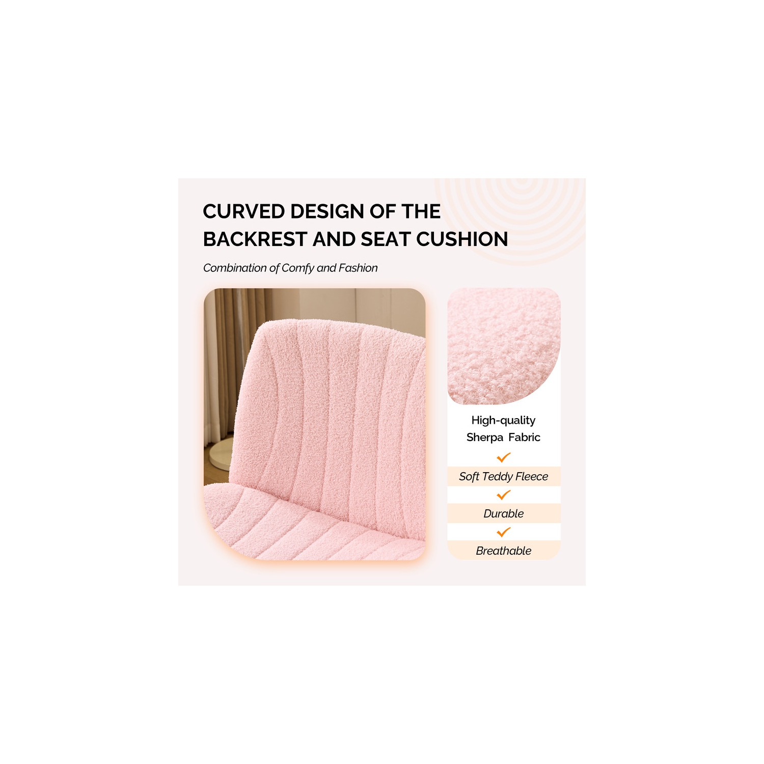 Pink 25" W Cat's Claw Leather Adjustable Height Swivel Office Chair